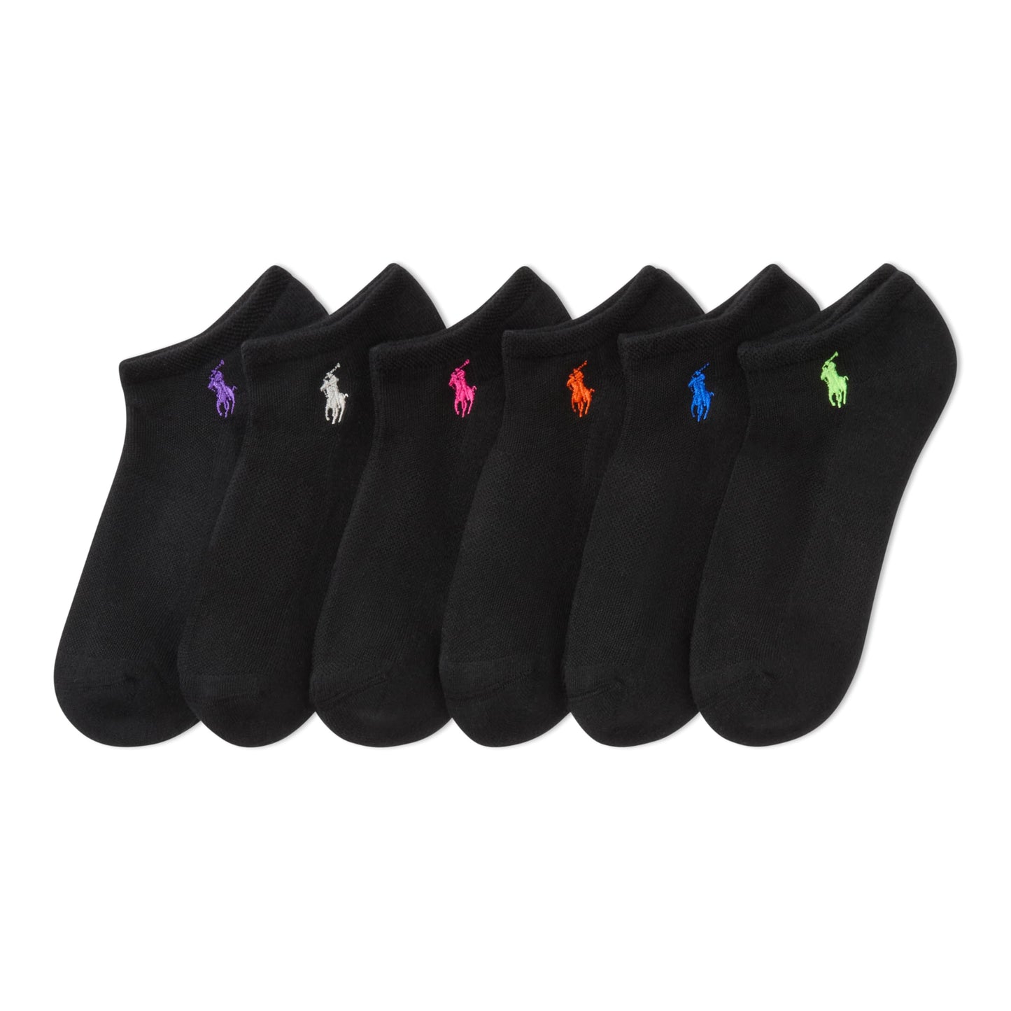POLO RALPH LAUREN Women's Performance Cotton Low Cut Socks - 6 Pair Pack - Breathable Mesh & Sport Cushioning, Black Assorted, 4-10
