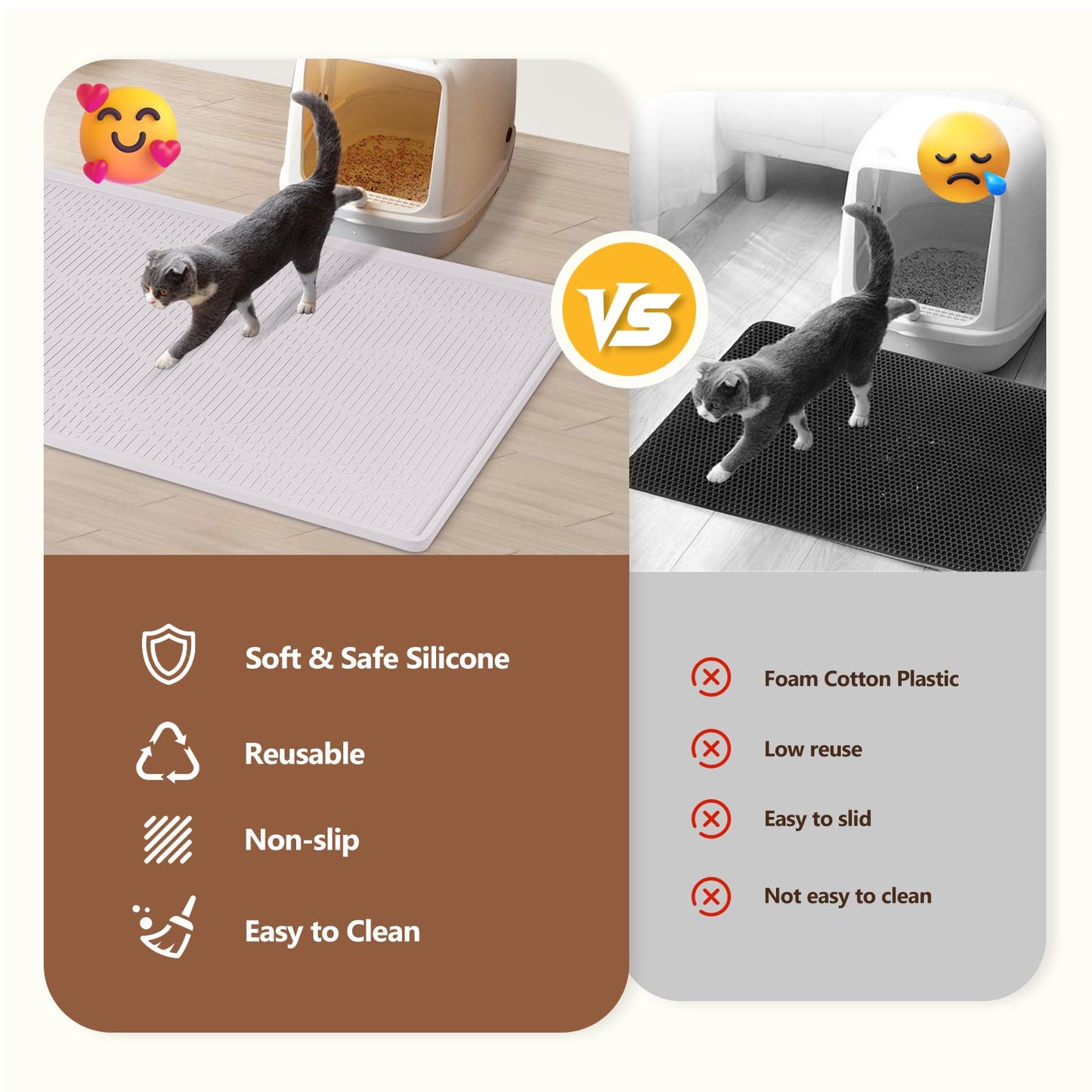 Bartuke Large Cat Litter Mat with Toy Ball, 38'' x 25'' Silicone Cat Litter Trapping Mat for Scatter Control, Soft on Kitty Paws, Easy to Clean (White)