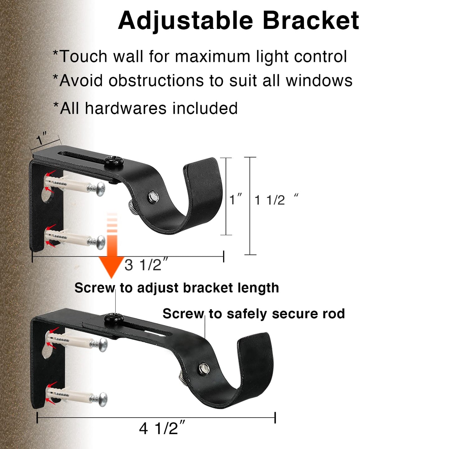 Extra Long Curtain Rods for Windows 28 to 144 inch, 1" Heavy Duty Drapery Rods with Adjustable Brackets, Bedroom Easy Instal Simple Blackout Outdoor Black Curtain Rods for Patio