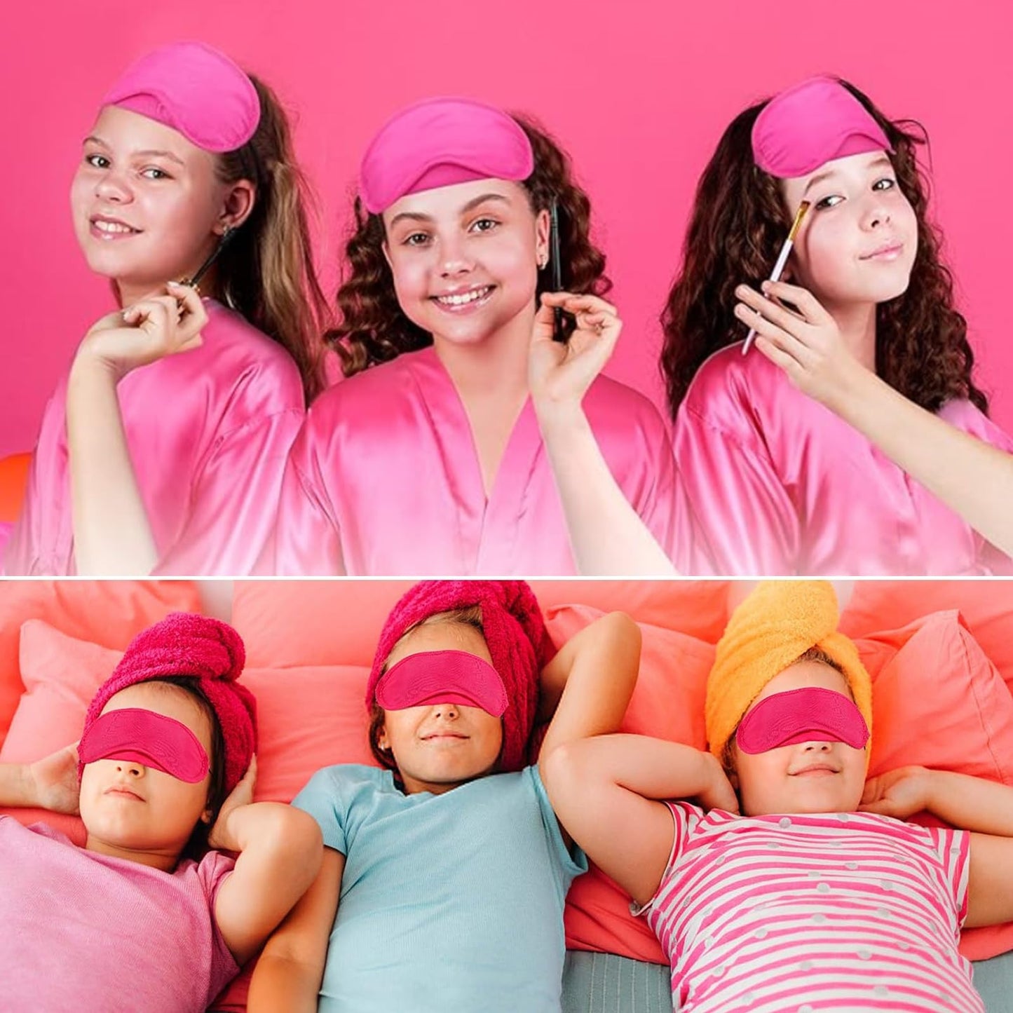 18 Pcs Spa Party Supplies for Girls 6 Satin Kimono Robe 6 Sleeping Eye Mask 6 Disposable Slippers for Flower Girl Kid Salon Pedicure Wedding Birthday Favors Washing Shower (Size 10, Rose Red)