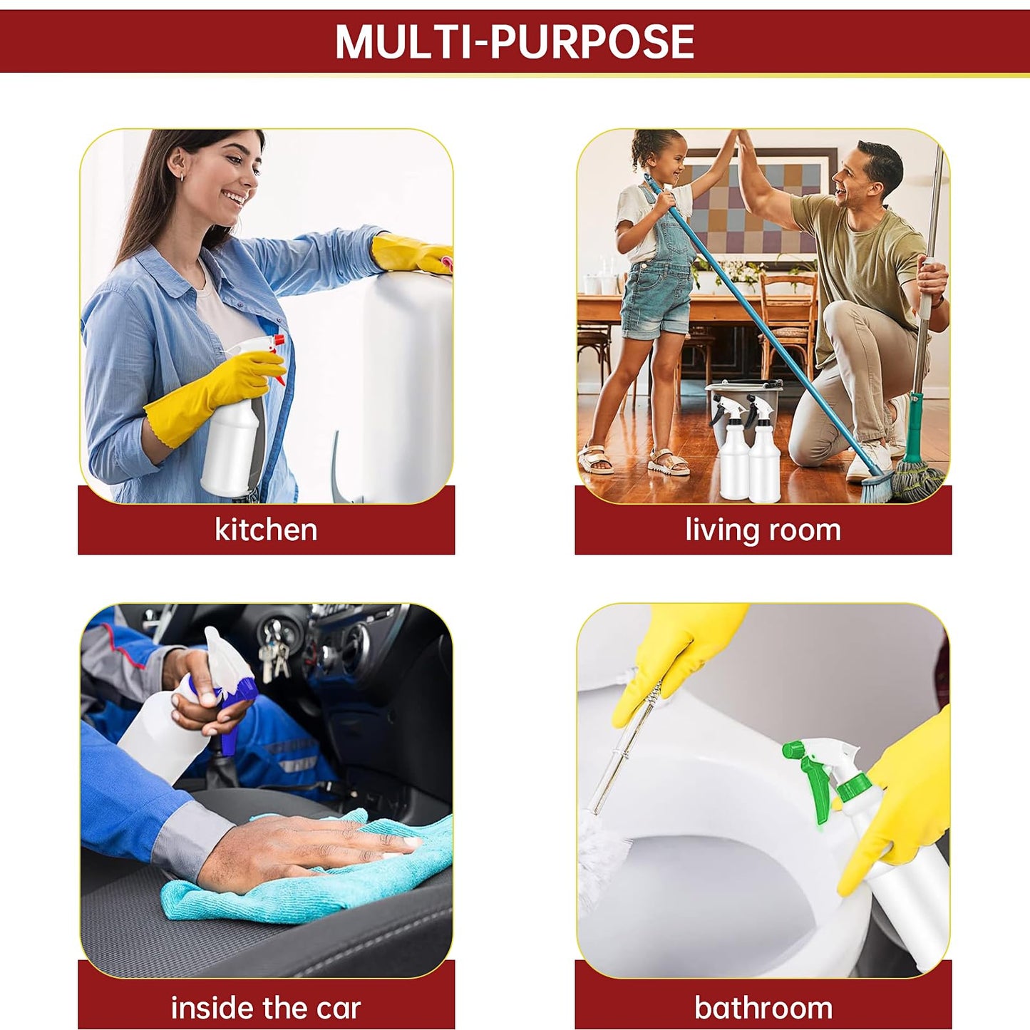 10 Pack Plastic Spray Bottles, 24 oz Refillable Empty Spray Bottle with Measurements & Label, Leakproof Water Spray Bottle with Adjustable Nozzle, Mist Sprayer Bottle for Hair Plant