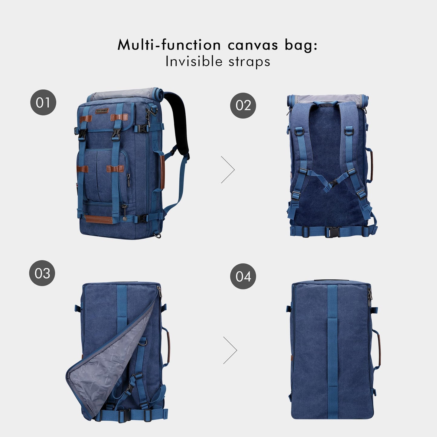 WITZMAN Canvas Backpack Vintage Travel Backpack Large Laptop Bags Convertible Shoulder Rucksack(A519-1 Classic Blue)