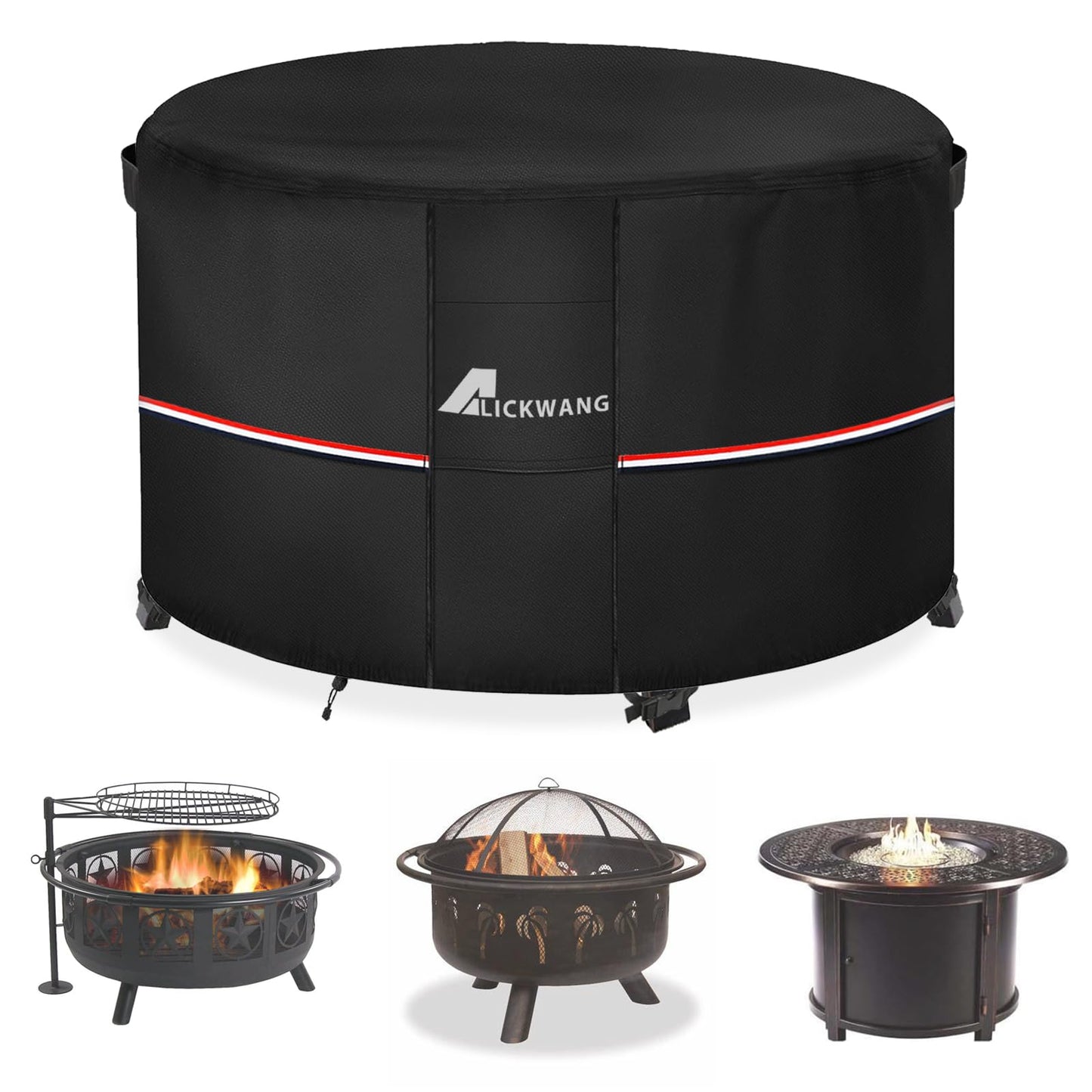 Alickwang Fire Pit Cover Round 36 Inch Waterproof,Outdoor Heavy Duty Durable 600D Tear-Resistant Fire Pit Table Cover,Patio Round Firepit Cover 36" D x 24" H, Black