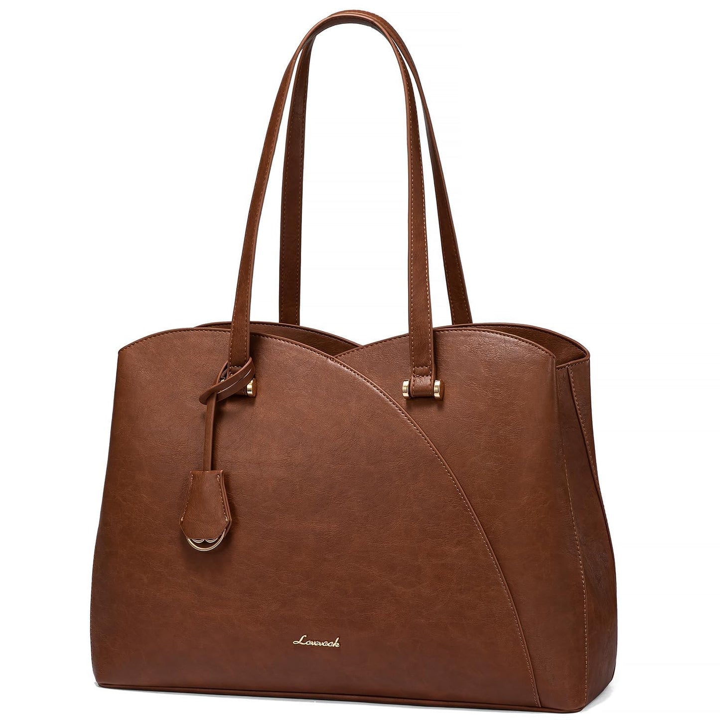 LOVEVOOK Work Tote Bag for Women, Vintage Leather Laptop Bag Teacher Tote Bag, Professional 15.6 Inch Computer Bag, Large Tote Purse Handbag With Laptop Compartment, Dark Brown