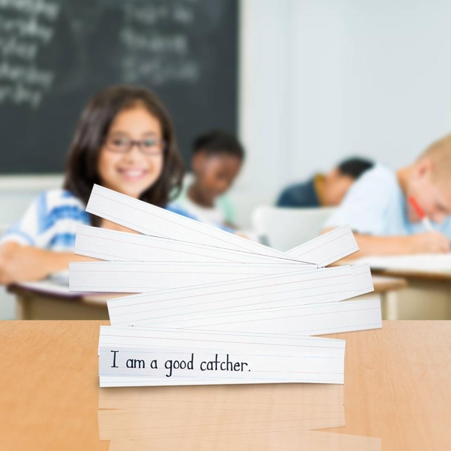 School Specialty Zaner Bloser Tagboard Sentence Strips - 3 in x 24 in - Pack of 100 - White