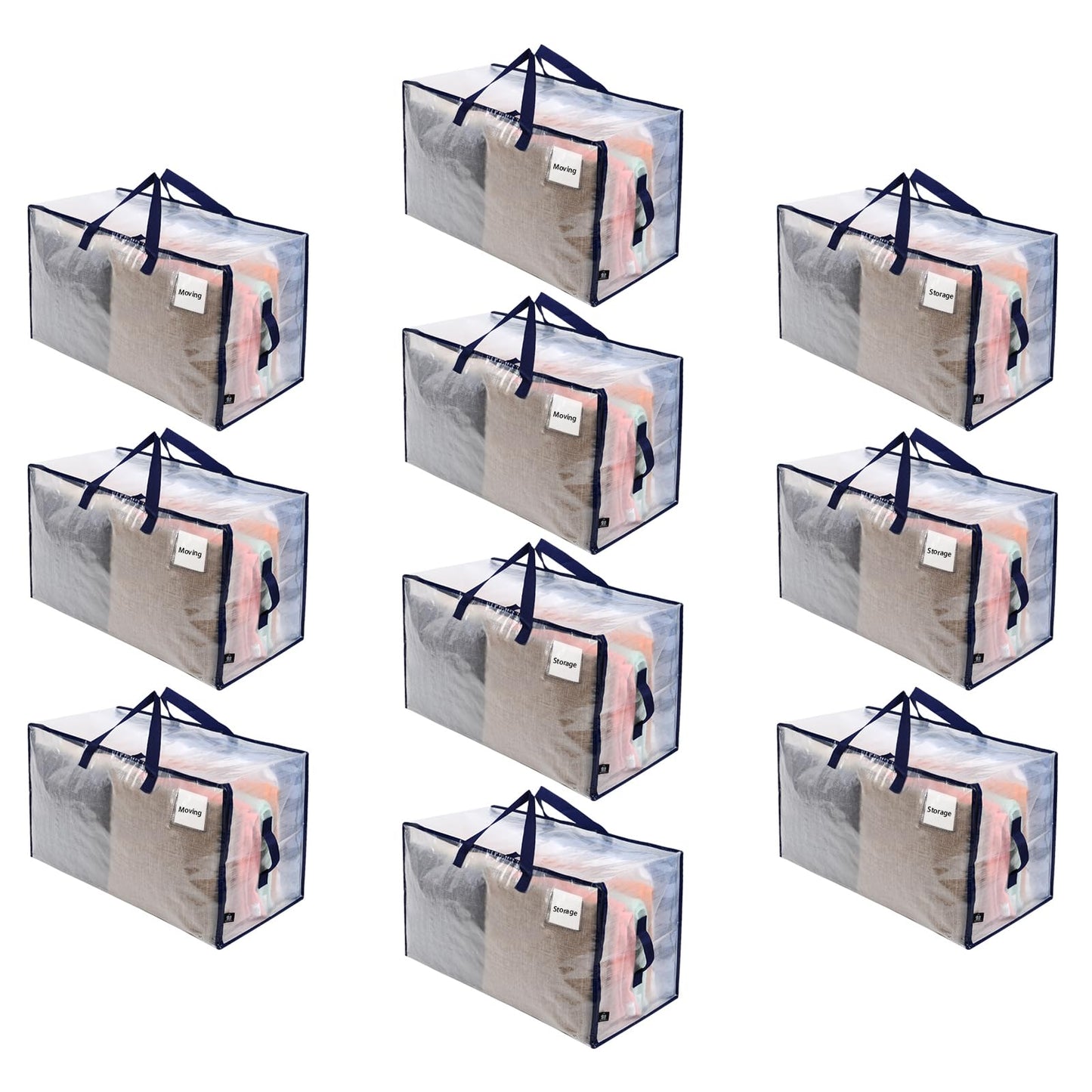 VENO Heavy Duty Extra Large Foldable Storage Bags with Zippers & Carrying Handles, Storage Containers Organizer Tote, Moving Boxes for College Dorm, Travel, Camping, Reusable (Clear, 10 Pack)