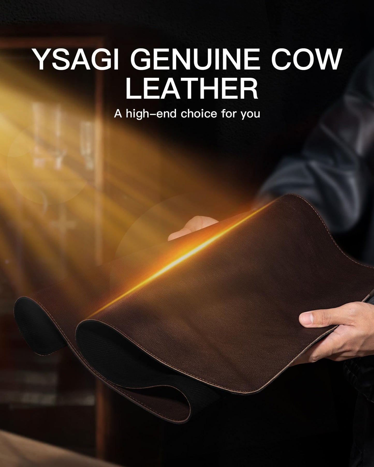 YSAGi Genuine Leather Desk Mat, Office Desk Pad, Thick Premium Table Pad with Stitched Line, Non-Slip Laptop Writing Pad with Rubber Base (Dark Brown, 31.5"x15.8")