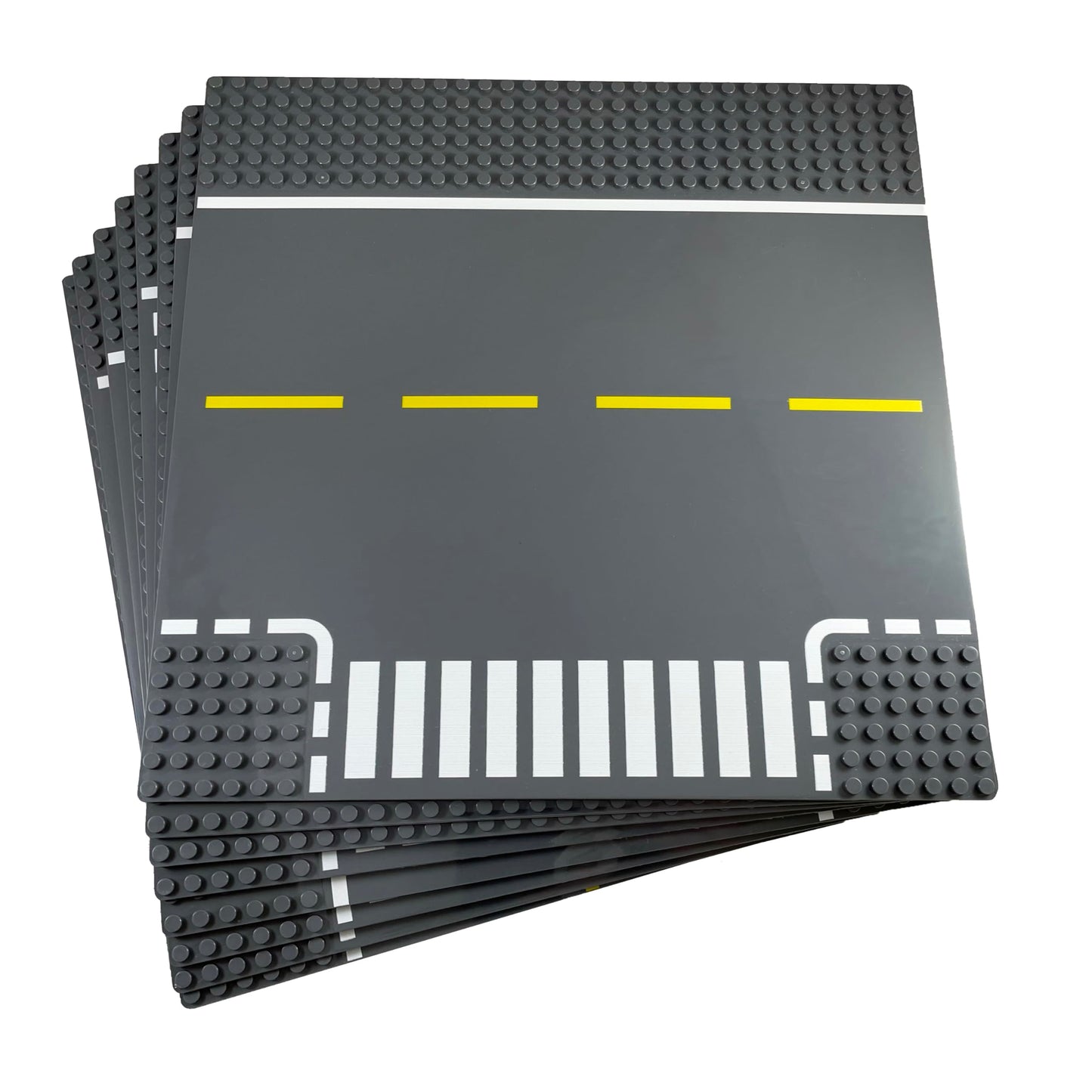 Classic Building Block Road Base Plates Compatible with All Major Brands (Roads 8 Pack), 25.4 cm 25.4 cm, 2 Straight, 2 Curve, 2 Crossroads, 2 T-Junction Plate