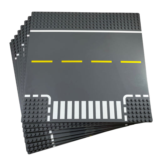 Classic Building Block Road Base Plates Compatible with All Major Brands (Roads 8 Pack), 25.4 cm 25.4 cm, 2 Straight, 2 Curve, 2 Crossroads, 2 T-Junction Plate