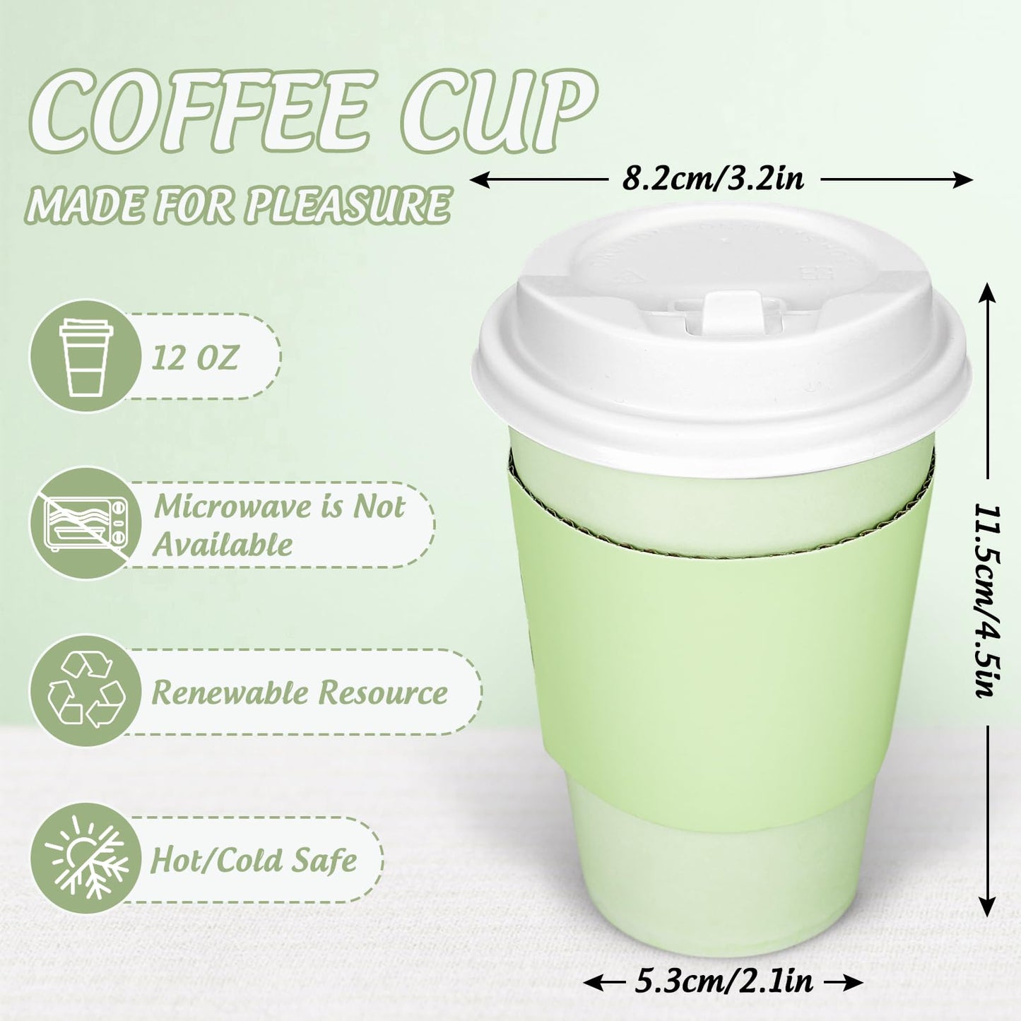 JarThenaAMCS 50Pcs St. Patrick's Day Green Disposable Coffee Cups with Lids and Sleeves 12oz Paper Drinking Cups for Wedding Birthday Baby Shower Bachelorette Party Supplies