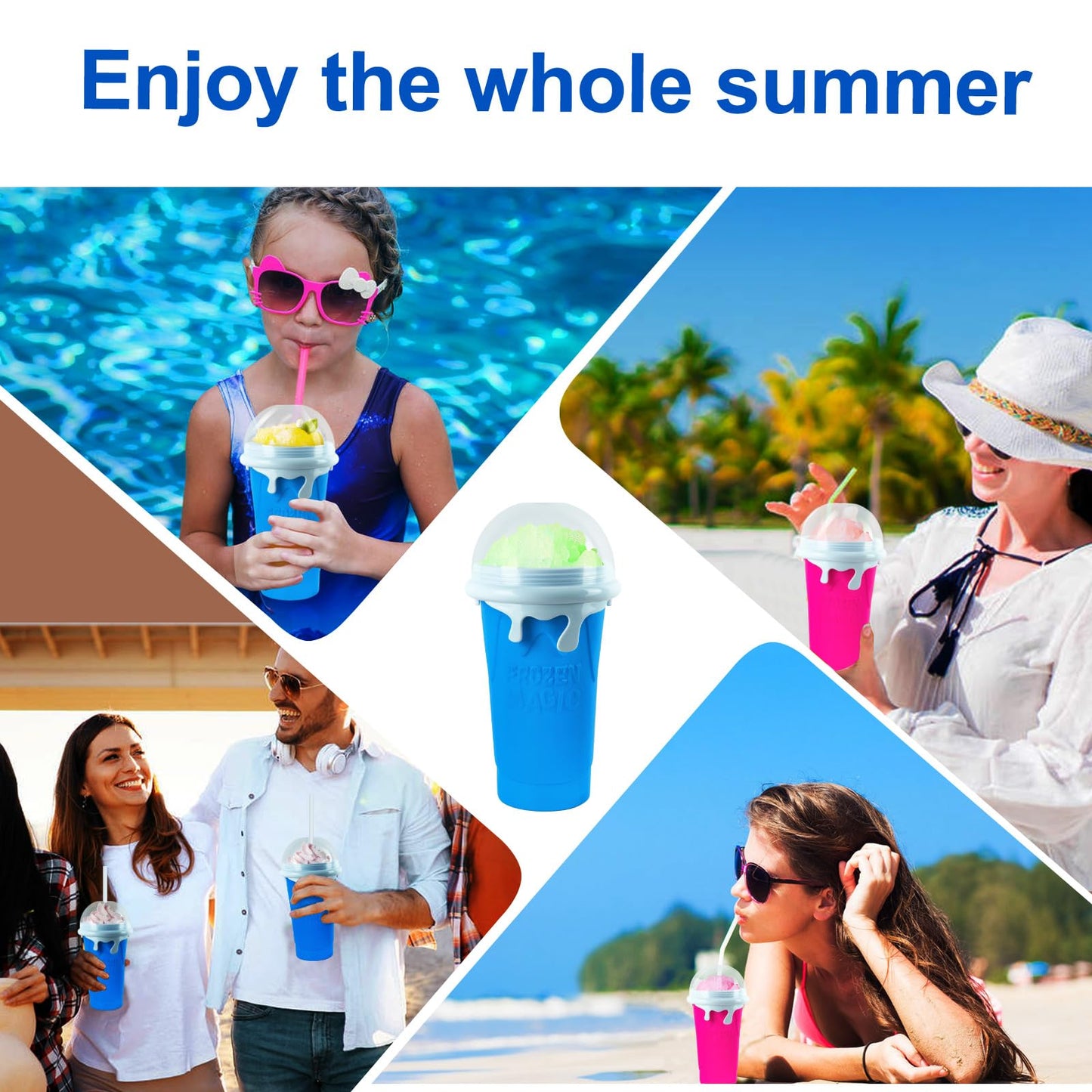 Slushie Maker Cup 2Pcs, 500ml Silicone Slushie Cup Quick Frozen Magic Slushy Cup for Milk Shake, Juice, Cola