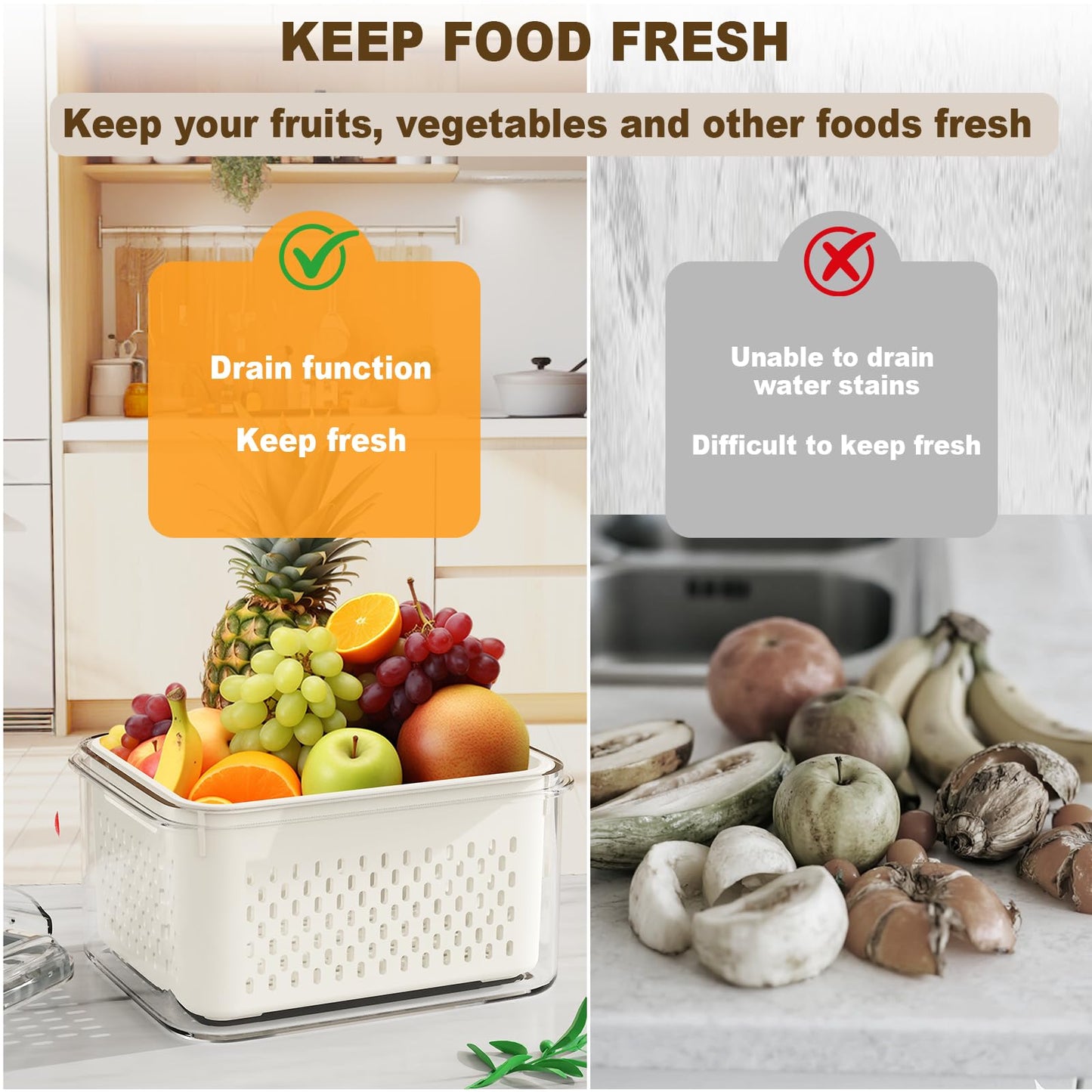 8 Pcs Fruit Storage Containers For Fridge with Removable Colander, Airtight Food Containers, Keep Fruits, Vegetables, Berries, and Meats Fresh Longer, Dishwasher and Microwave Safe (8 Pack)