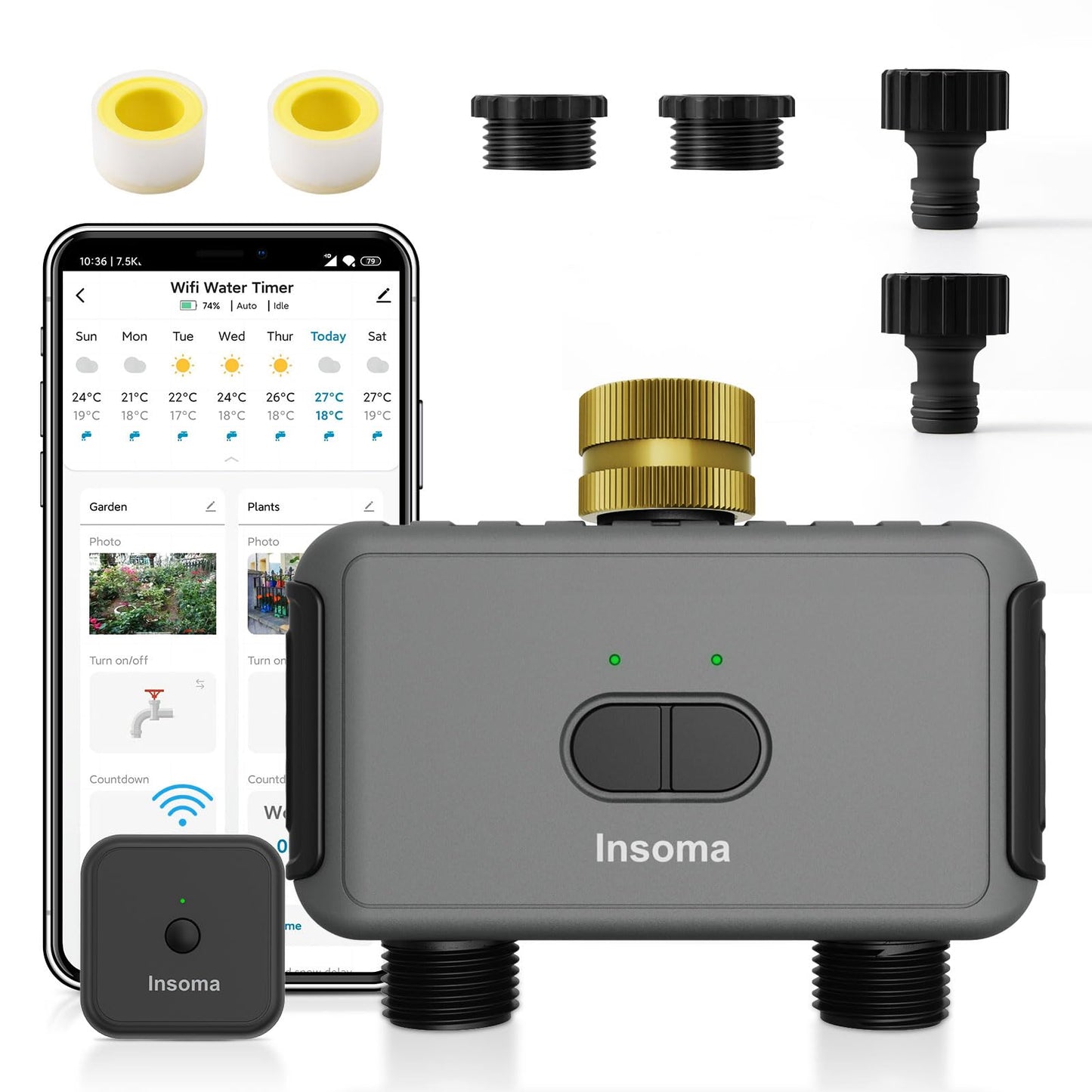 WiFi Water Timer for Garden Hose with Brass Inlet,Smart Hose Timer with WiFi Hub, APP & Voice Control,Up to 20 Watering Plans, 2-Zone Sprinkler Drip Irrigation System Controller for Yard Lawn Watering