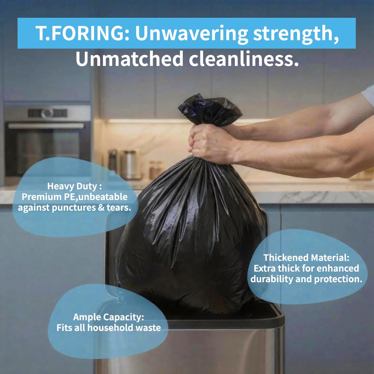 T.FORING Black Trash Bags 20-25 Gallon 120 Count -Large Kitchen Garbage Bags, Trash Can Liners Unscented, Multipurpose for Office,Home, Daily Household Use