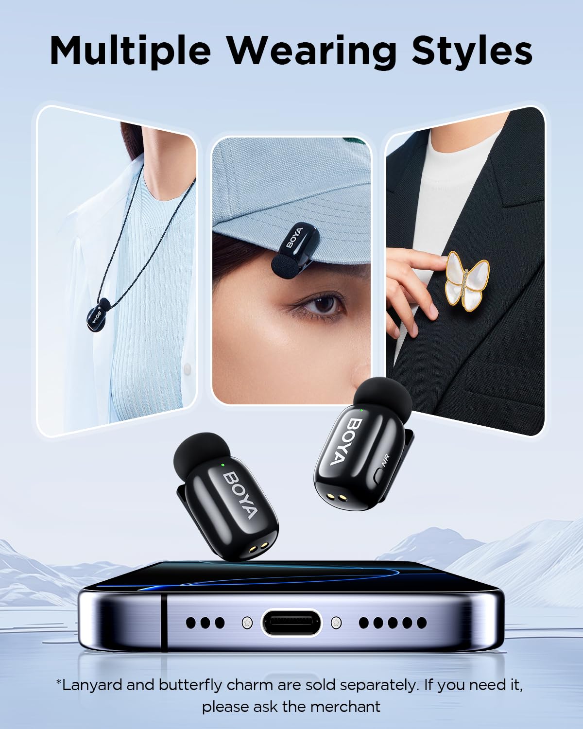 Boyamini Wireless Lavalier Microphone for Android iPhone, Ultra Mini USB C Microphone with AI Voice Change, Noise Reduction, Metal Clip on Mic Vlogging TikTok YouTube Content Creators