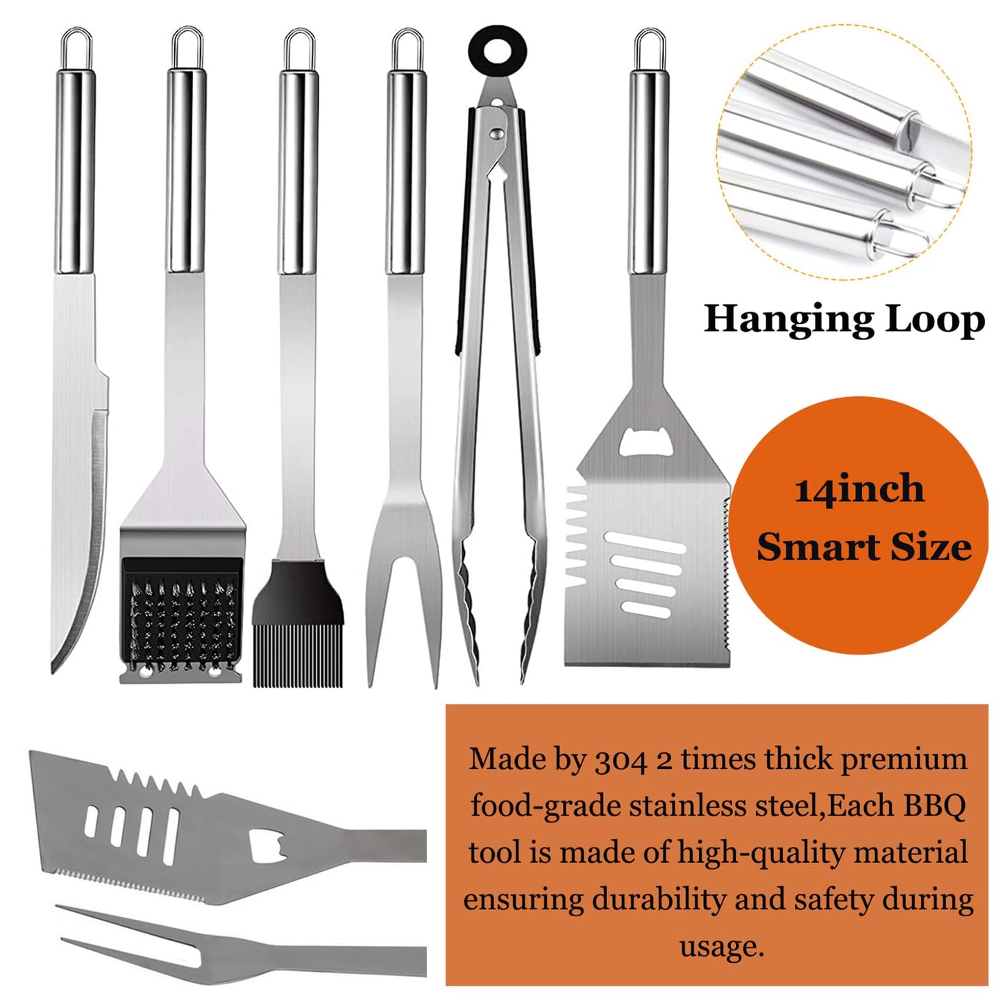 MUJUZE BBQ Accessories,20pcs BBQ Tools Set,Grilling Gifts for Men Dad Fathers Day,Stainless Steel BBQ Tools for Men with Apron,BBQ Utensil Set,Grill Tools Set for Outdoor,Camping,Backyard