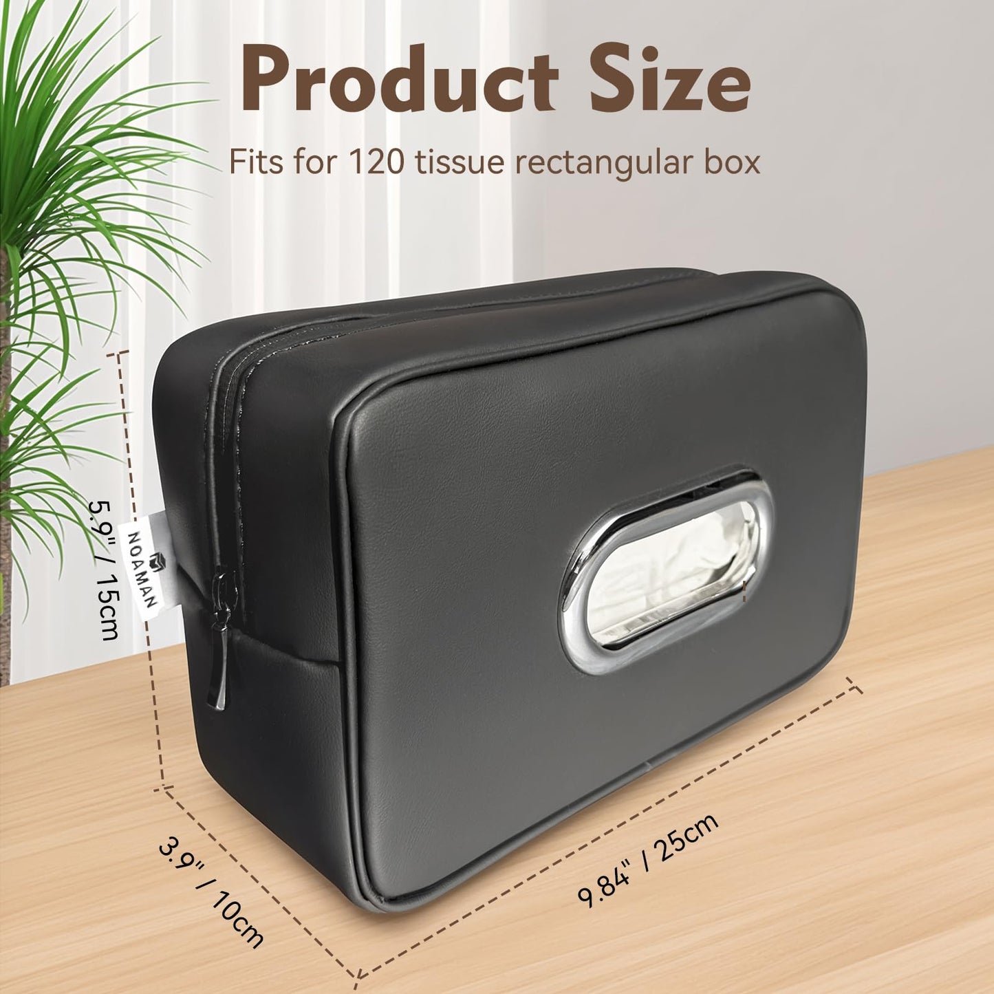 Noaman Upgraded Large Car Tissue Holder Premium PU Leather Tissues Box Cover Backseat Rectangular Napkin Holder for Car Fits for 120 Standard Kleenex Tissues Box (Black 2 Pack)
