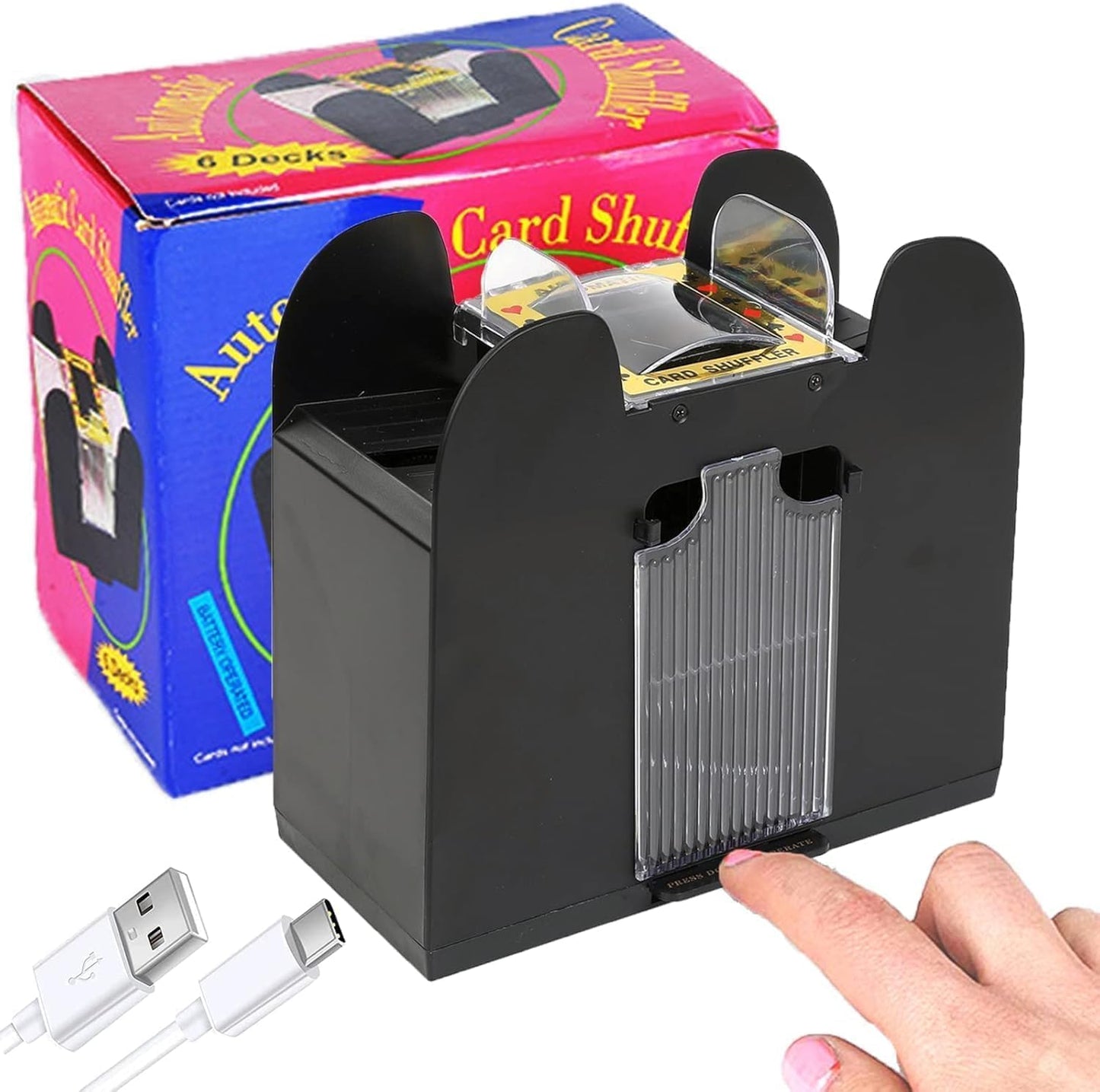 Automatic Card Shuffler for 6 Decks - USB & Battery Powered, Portable Playing Card Shuffler Machine for Poker Cards, Family Game Nights and Casino Style Games