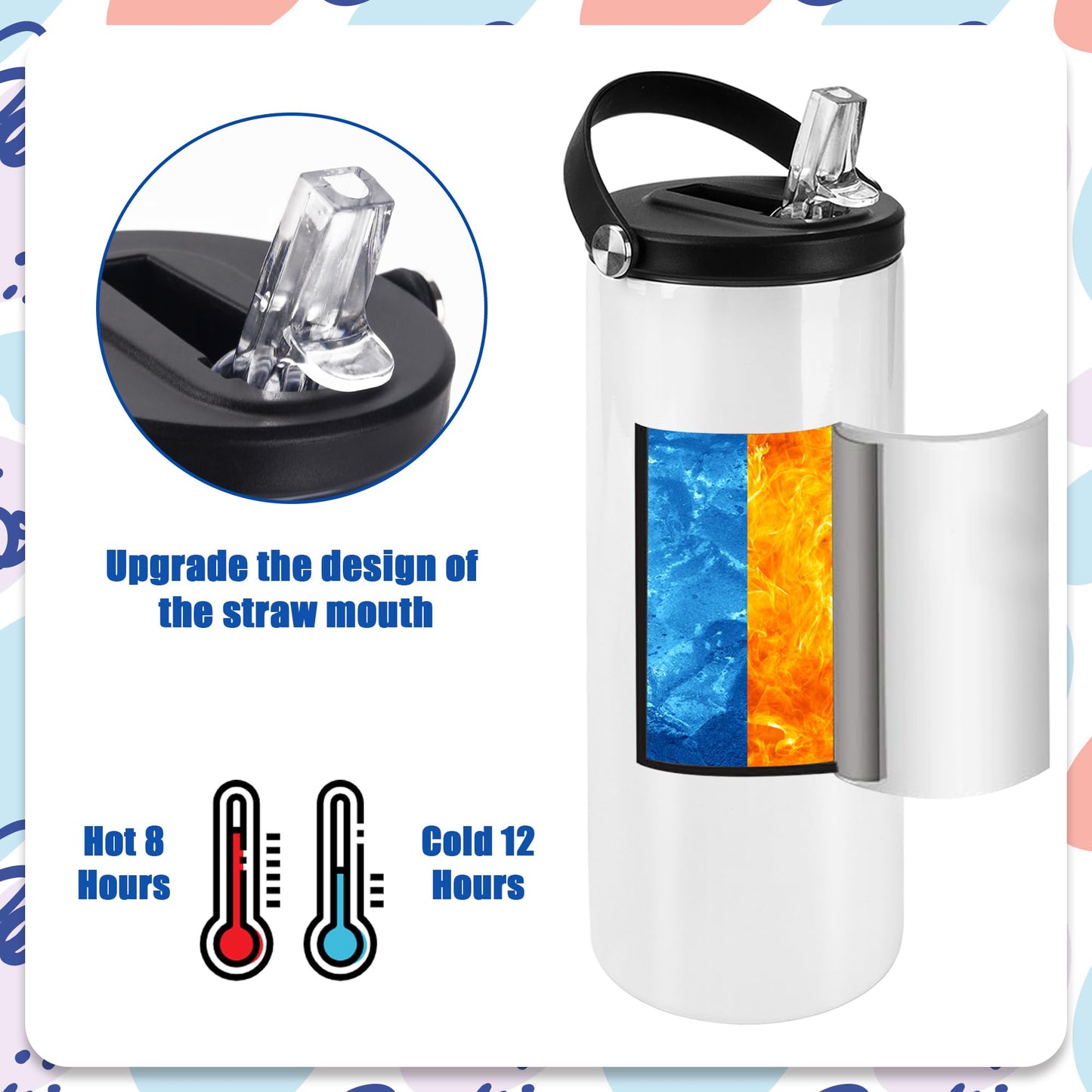 Joyclub 8 Pack Sublimation Tumblers 20 oz Sublimation Water Bottle Blanks Sports Skinny Insulated Tumblers Bulk