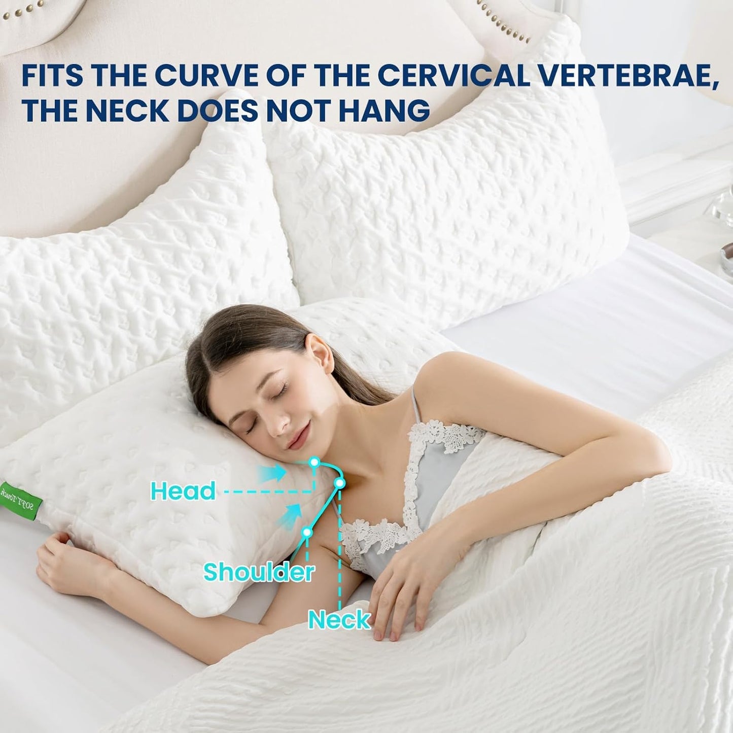 Cooling Side Sleeper Pillows for Adults, Curved Pillow for Neck and Shoulder, Shredded Memory Foam Pillows, Adjustable Crescent Pillow with Extra Fill, Queen Size