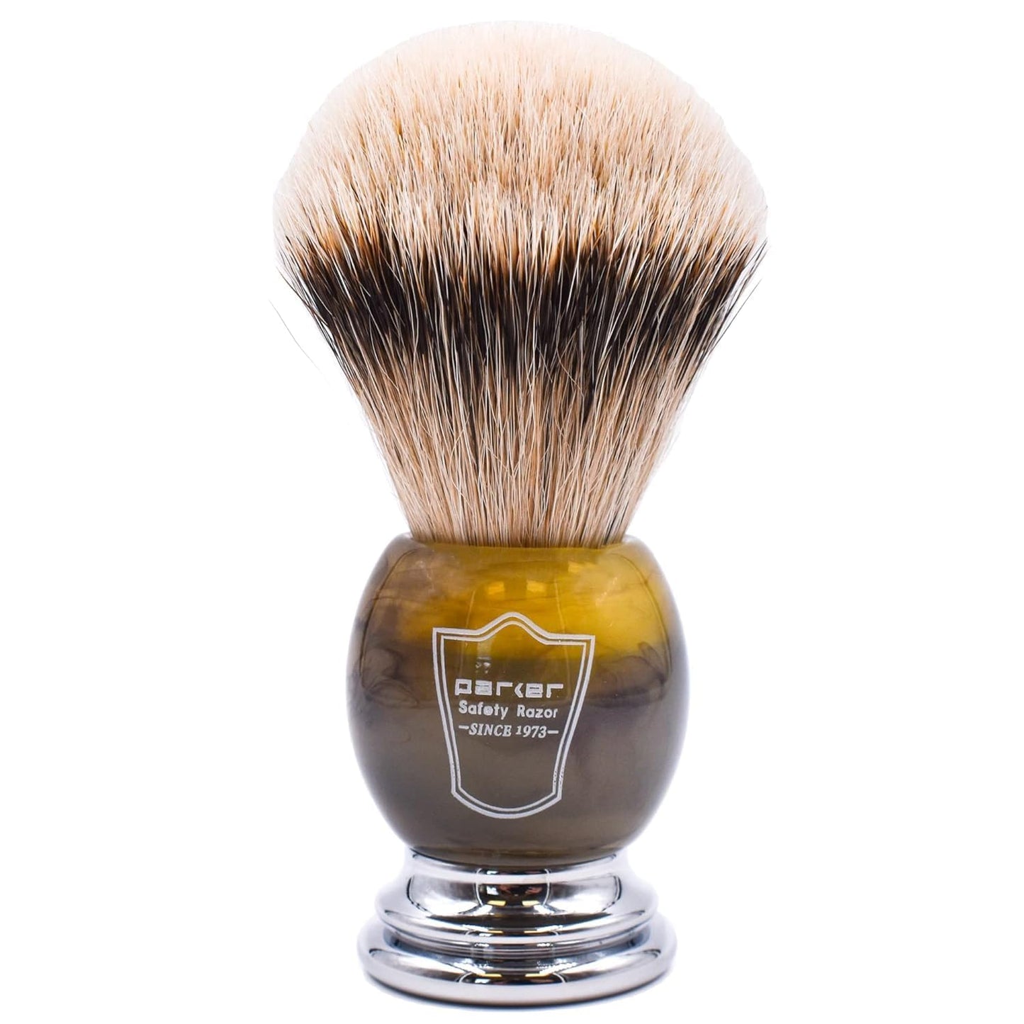 Parker Safety Razor 100% Silvertip Badger Bristle Faux Horn Handle Shaving Brush with Brush Stand by Parker Safety Razor