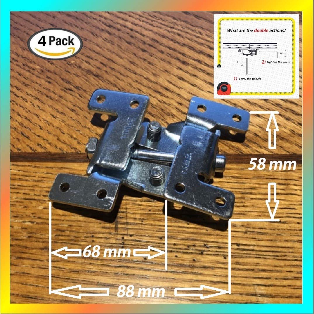 Countertop Joint Fasteners Double Action - 4-Pack, Adjustable Flip Bolt Fastener for Counter-top Table-top Connector Hardware, Miter Draw Bolt Joint Seam Woodwork Surface Connector Kit