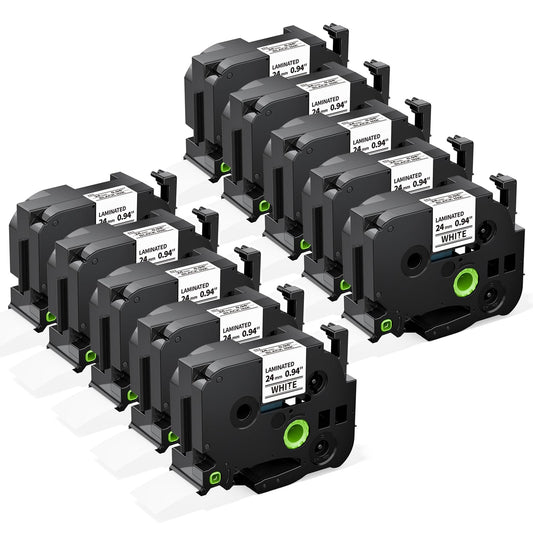 10-Pack TZe-251 TZe251 Compatible with Brother P Touch Label Maker Tape TZe TZ Tape 24mm 0.94" Laminated White 1 Inch for Brother PT-D600 PT-P710BT PT-P700 PTP750W PT2730 PT-E500VP