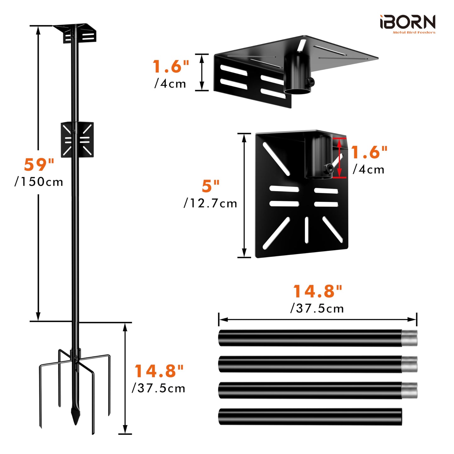 iBorn Camera Bird Feeder Pole 3in1 Compatible Bird Feeder Poles for Outdoors Heavy Duty,63inch Adjustable Height Bird House Pole Mount Kit Bracket Universal for Smart Feeder/Birdhouse