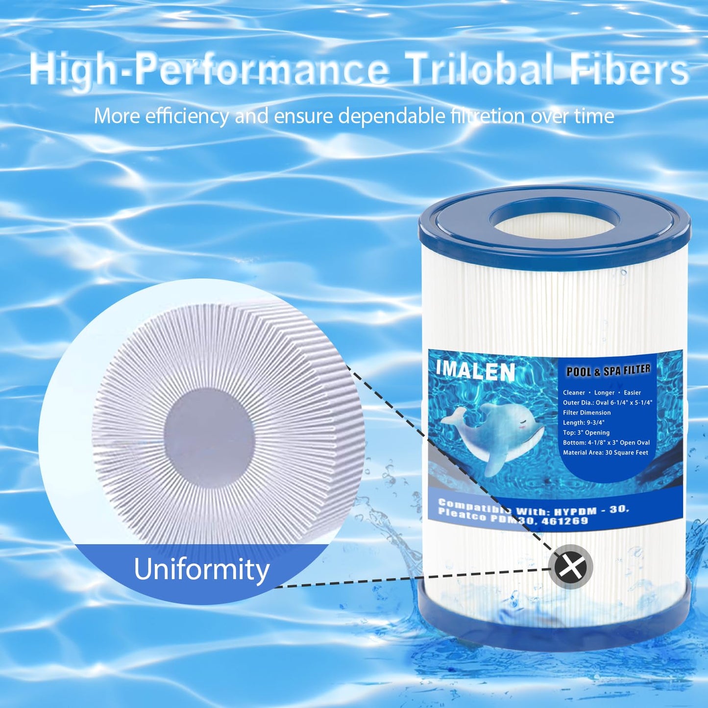 IMALEN Oval Spa Filter Compatible with PDM30 Replaces Dream Maker Hot Tubs 461269, Filbur FC9940M and Odyssey, Big EZ, EZL, Crossover 730L, 730S Hot Tub Filter Cartridge, 2 Pack