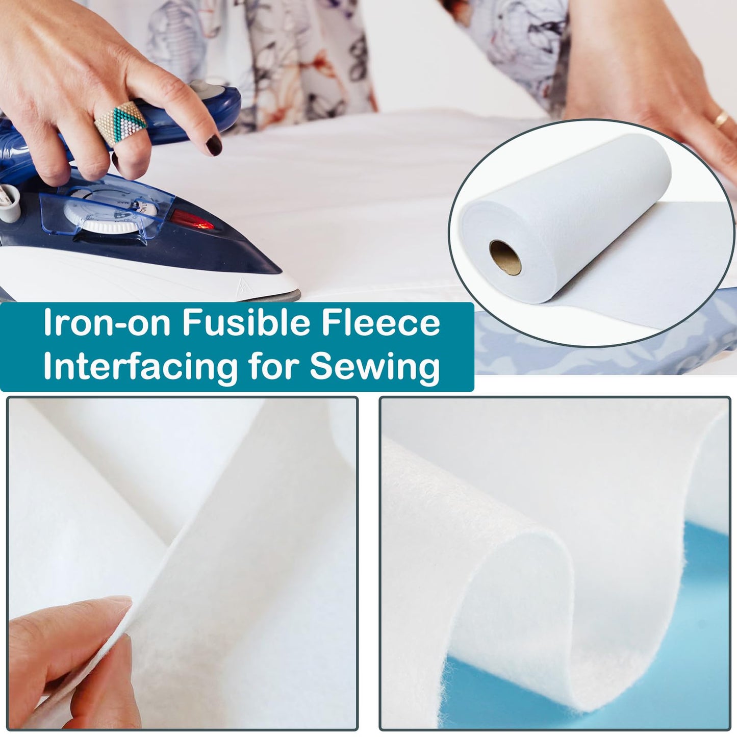 Yamamine Iron-On Fusible Fleece Interfacing for Sewing,15.7 Inch x 11 Yard Medium Weight One-Sided Loft Iron On Fusible Fleece for Bags Quilting Crafts and Home Decor
