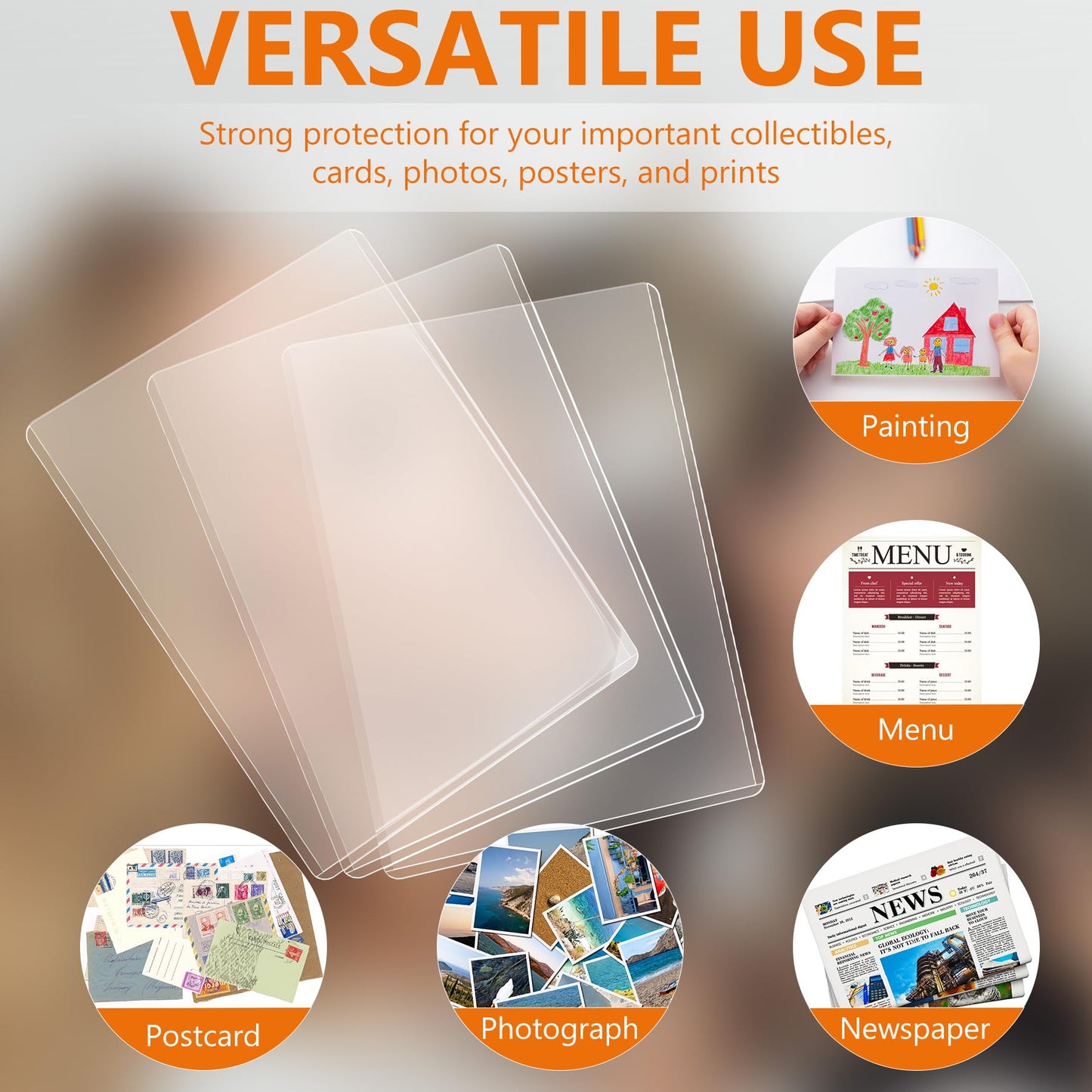 AKONEGE 50PCS 5" x 7" Rigid Print Protectors Clear Waterproof Hard Plastic Page Sheet Protectors Rigid Sheet Protectors Top Loading Photo Card Plastic Sleeves Paper Document Holder