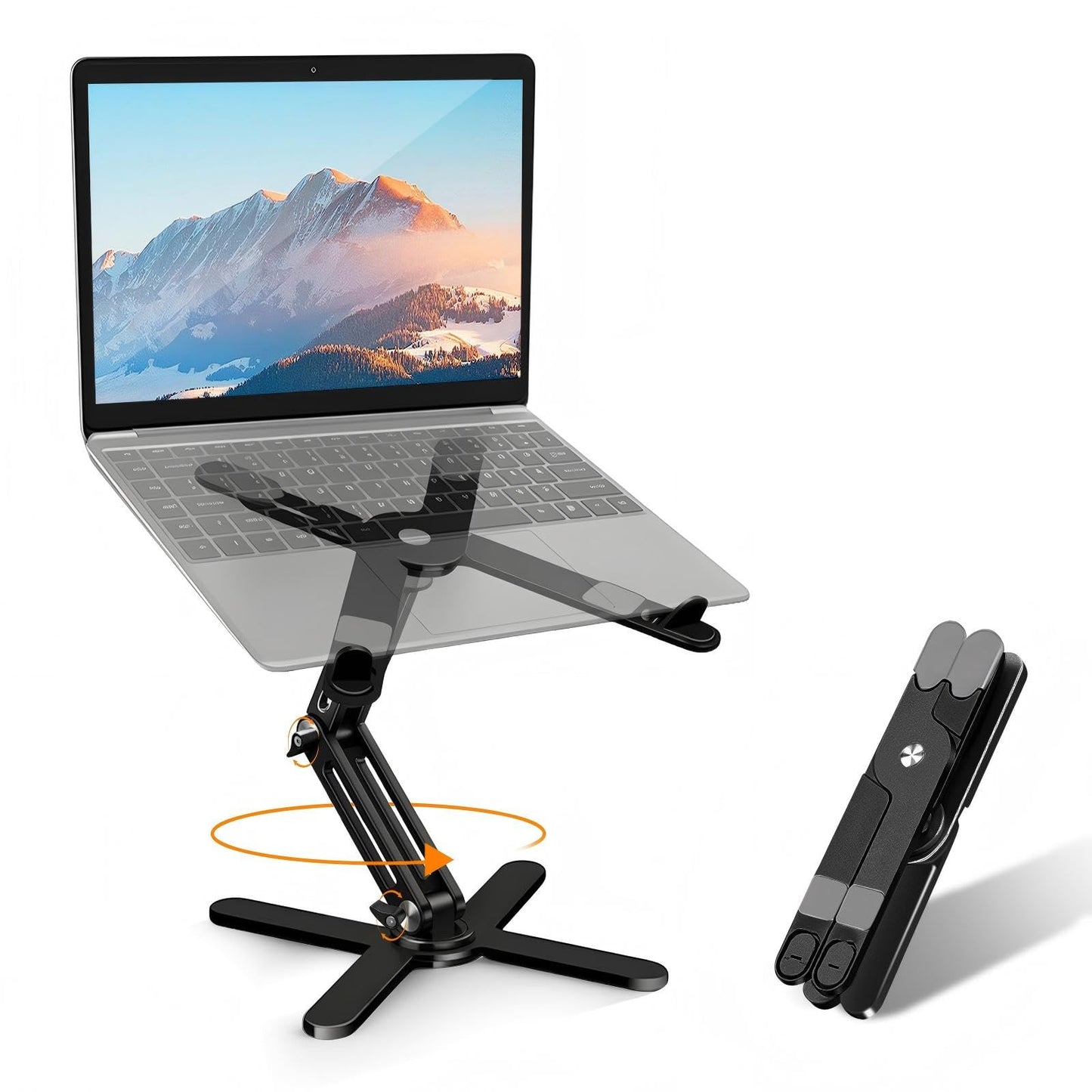 Moallia Laptop Stand with 360 Rotating Base, Computer Notebook Laptop Riser Metal Holder for Desk Collaborative Work, Fully Foldable for Easy Storage, Fits All MacBook, Laptops up to 16 inches, Black