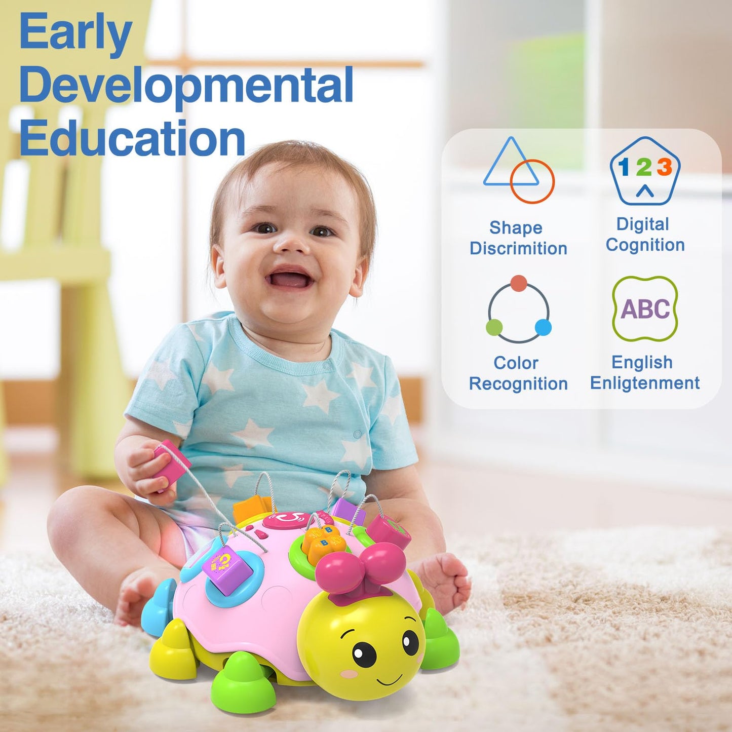 Baby Musical Ladybug Crawling Toys,Baby Toys 6-12 Months Whit Light-up Music, Early Educational Learning Montessori Toys, Infant Gift Toys for 7 8 9 10 11 Months 1-2 Years Old Newborn Girls (Pink)