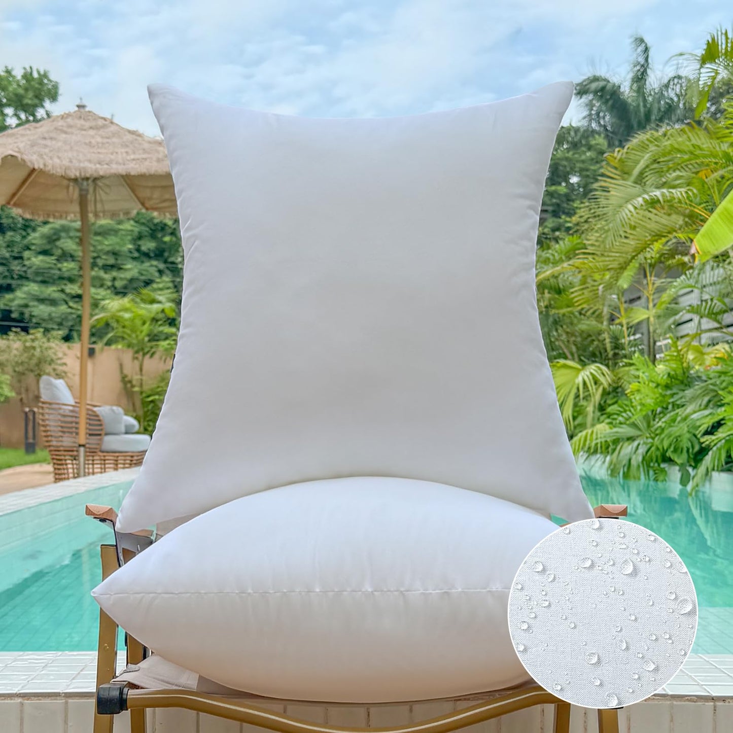 OTPIPCS 22 x 22 Outdoor Pillow Insert Set of 2 Large Square Patio Furniture Pillows for Porch Couch Fall Throw Pillow Inserts Premium Decorative Stuffer Pillows Waterproof White Sofa Cushion