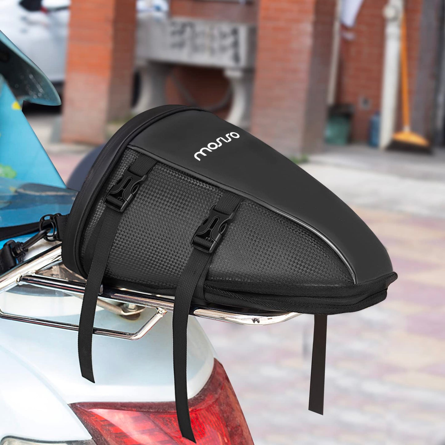 MOSISO Motorcycle Tail Bag Multifunctional Waterproof Polyester Storage Saddle Bag, 10L Outdoor Sports Motorbike Rear Seat Light Tank Bag Tool Carry Bag with Shoulder Strap, Black
