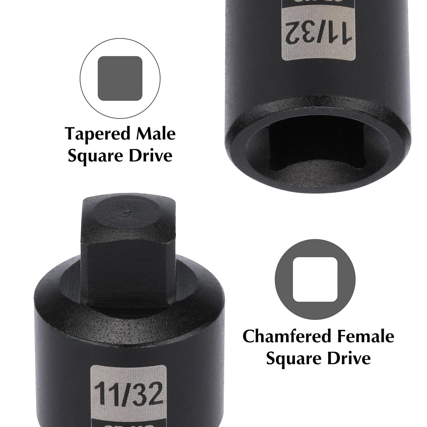 EMENTOL 11PCS 3/8" Drive Pipe Plug Socket Set, SAE, CR-MO, Tapered Male Square Drive- 3/16 Inch to 3/8 Inch, Chamfered Female Square Drive- 1/4 Inch to 3/8 Inch, 11 Pieces Set
