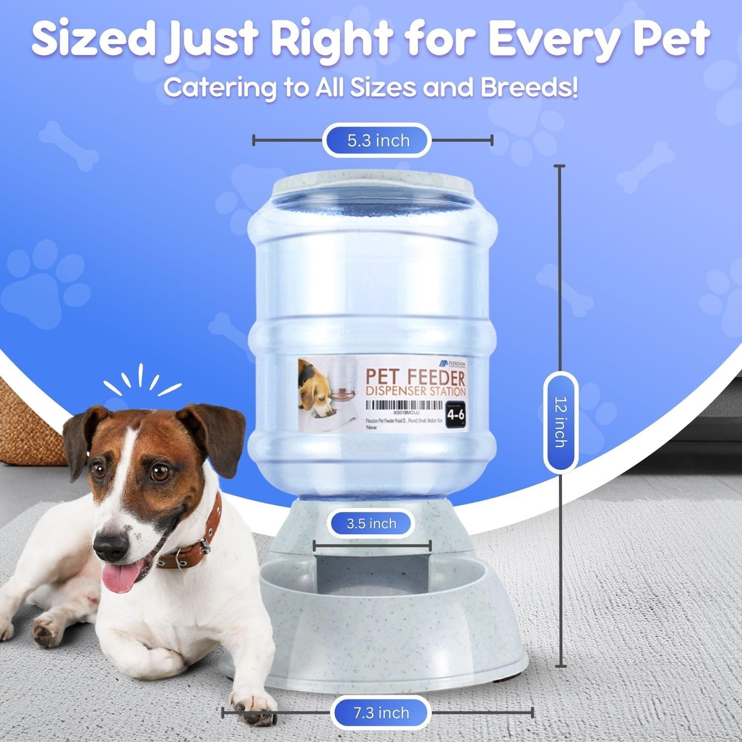 Flexzion Gravity Dog Feeder, Automatic Replenish Large Dog Food Dispenser, Non-Skid, Easy-Clean, Large Capacity Dry Food Storage Bowl for Large Pet, 1 Gallon