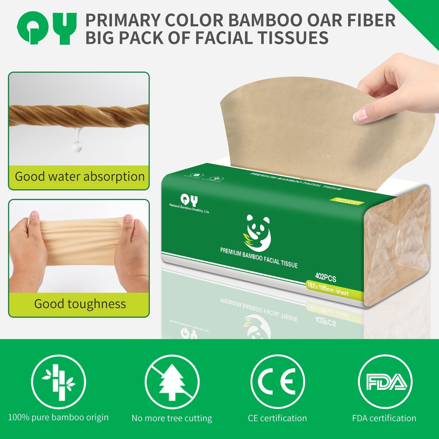 Soft Durable Bamboo Facial Tissues - 3 Ply Natural Facial Tissue Multi-Purpose Bamboo Paper Unscented Dry Or Wet Use Suitable for Bathroom,Kitchen,Home,Office 12 Packs