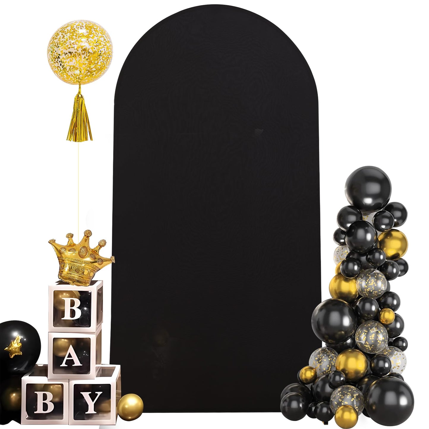 Chiara Arch Covers - Black Spandex Fitted Wedding Arch Stand Covers - 7.2FT Round Top Stretchy Backdrop for Birthday Party Ceremony Banquet Decoration