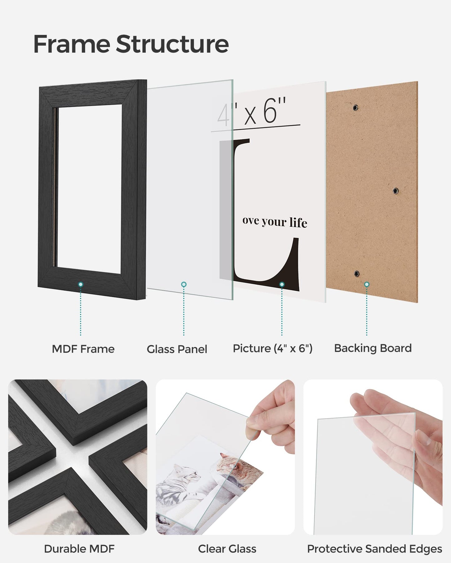 SONGMICS 4x6 Collage Picture Frames, 12-Pack Picture Frames Collage for Wall Decor, Photo Collage Frame, Ink Black