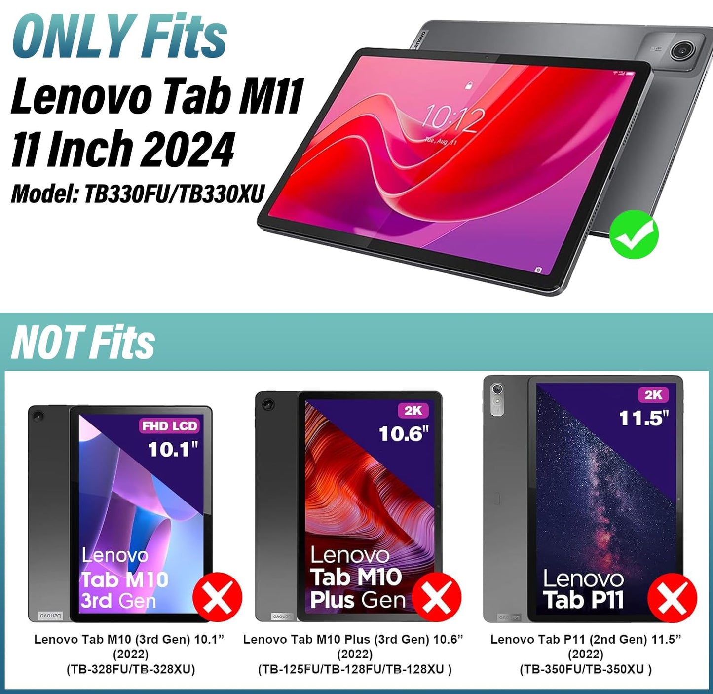 Backlit Keyboard Case for Lenovo Tab M11 2024 11 Inch with Screen Protector, 7 Colors Light Detachable Wireless Keyboard with PU Leather Folio Cover Case for Lenovo Tab M11 11” 2024 Release