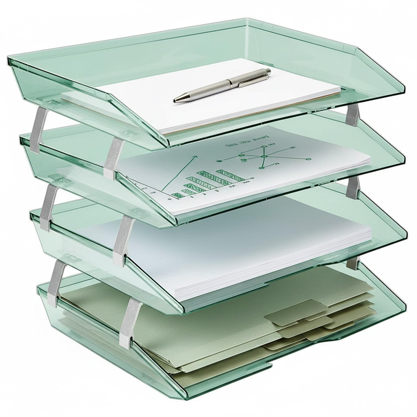 Acrimet Facility 4 Tier Letter Tray, Side Load, Letter Size/A4, Desktop File Organizer, Plastic (Clear Green)