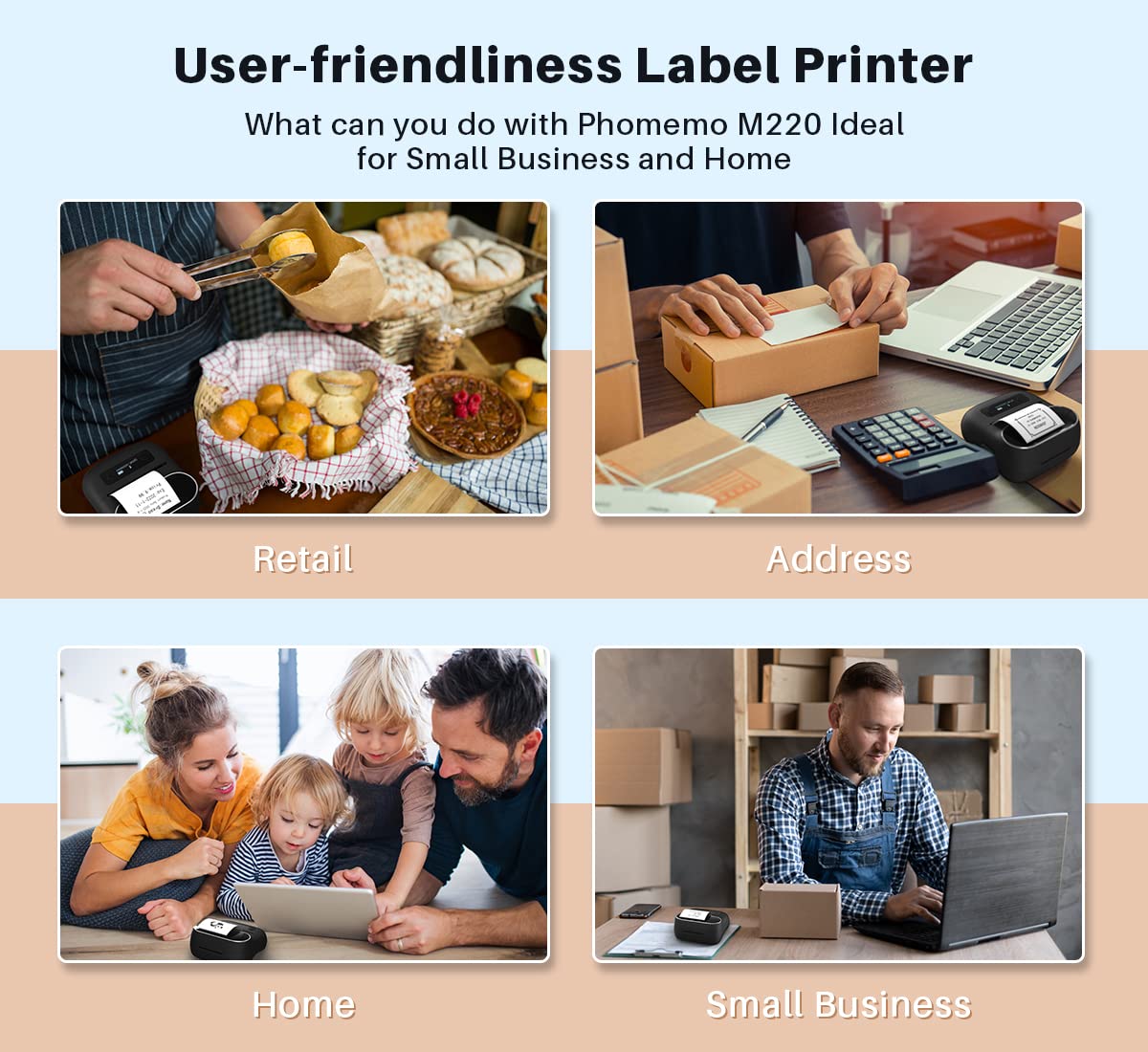 Phomemo M220 Label Makers, Bluetooth Label Printer, 3.14 Inch Portable Thermal Label Maker Machine for Barcode, Labeling, Organizing, Small Business, Compatible with iOS & Android, with 3 Roll Labels