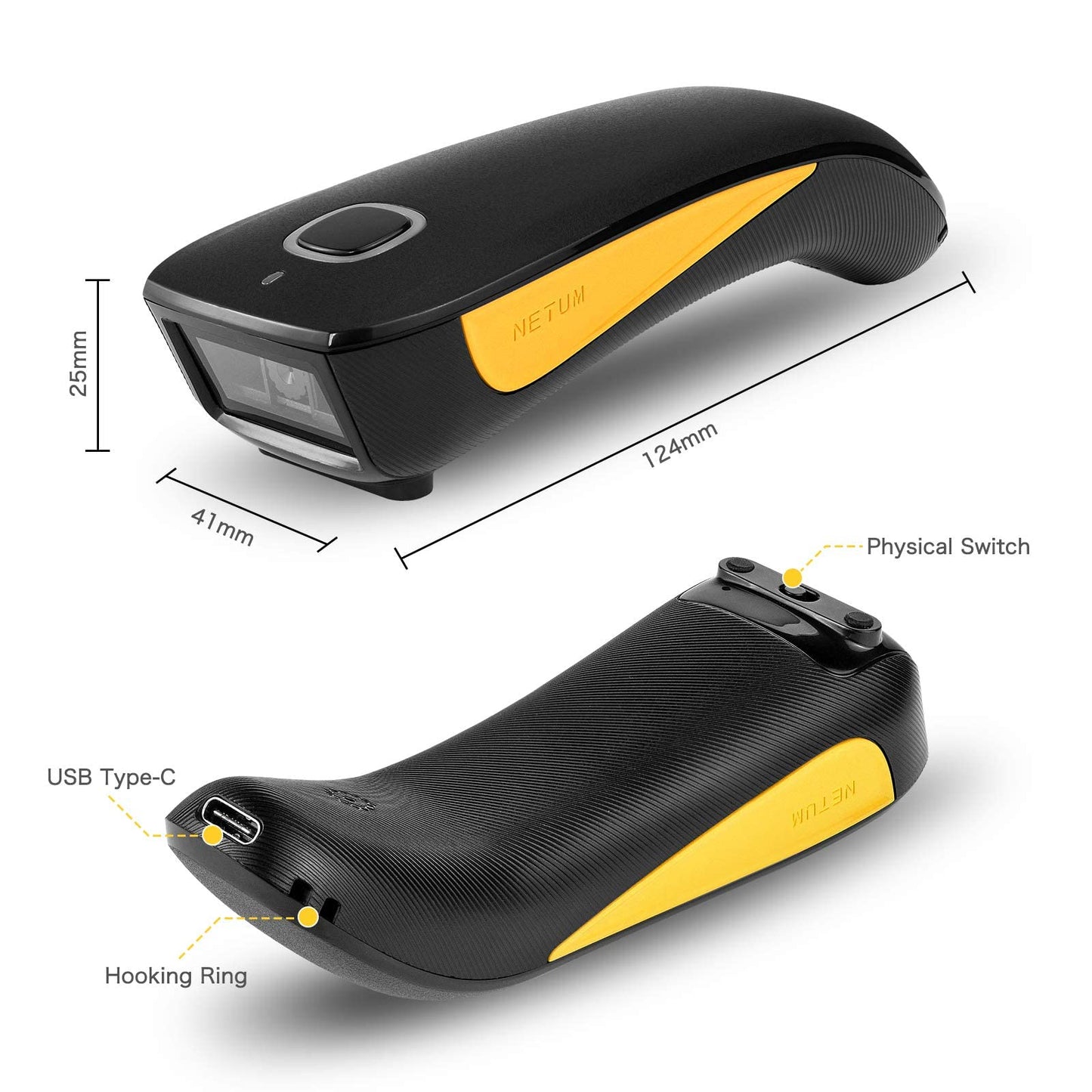 NETUM QR Code Scanner, Mini Barcode Scanner Bluetooth Compatible, Small Portable USB 1D 2D Bar Code Scanner for Inventory, 2.4G Cordless Image Reader for Tablet iPhone iPad Android iOS PC POS - C750