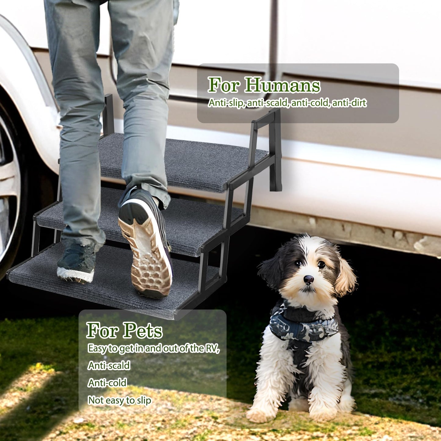 HOMEE 3 Packs RV Step Covers with Install Hook, Camper Step Covers 23 Inch Wide RV Step Rugs, Non-Slip Outdoor RV Stair Covers Fit 8" to 11" RV Stair Treads
