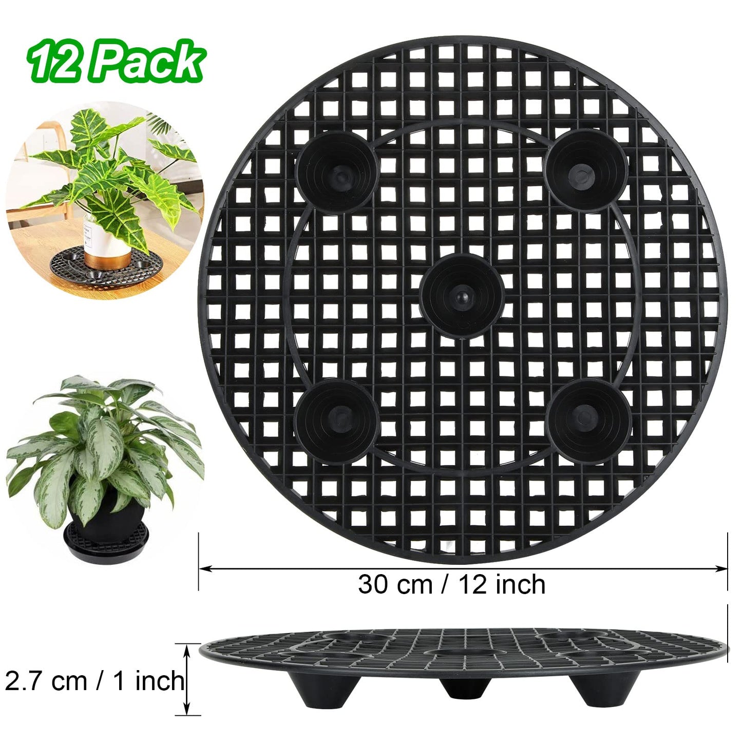 12 PCS Plant Risers for Inside Pots - 12 Inch Plastic Plant Stand Pot Elevator - Plant Lifter Deck Protectors for Pots, flower, Indoor and Outdoor Use