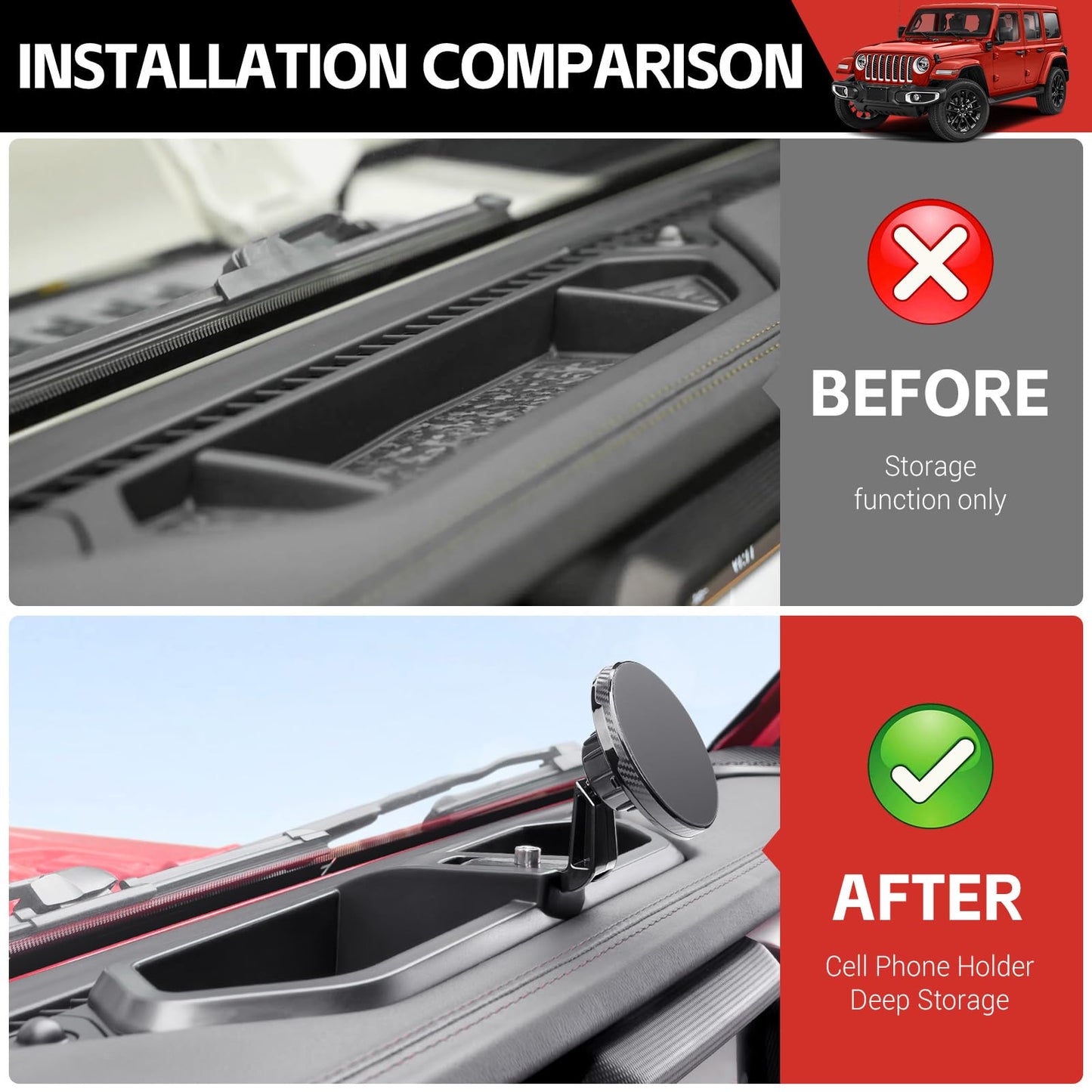 Utiiy Magnetic Phone Mount Holder Fit for 2018-2023 Jeep Wrangler JL JLU&Gladiator JT Car Dashboard Multi-Mount Phone Holder Dash Tray for 2023 Jeep JL/JT Accessories(2018-2023 4X4, Not for 4XE)