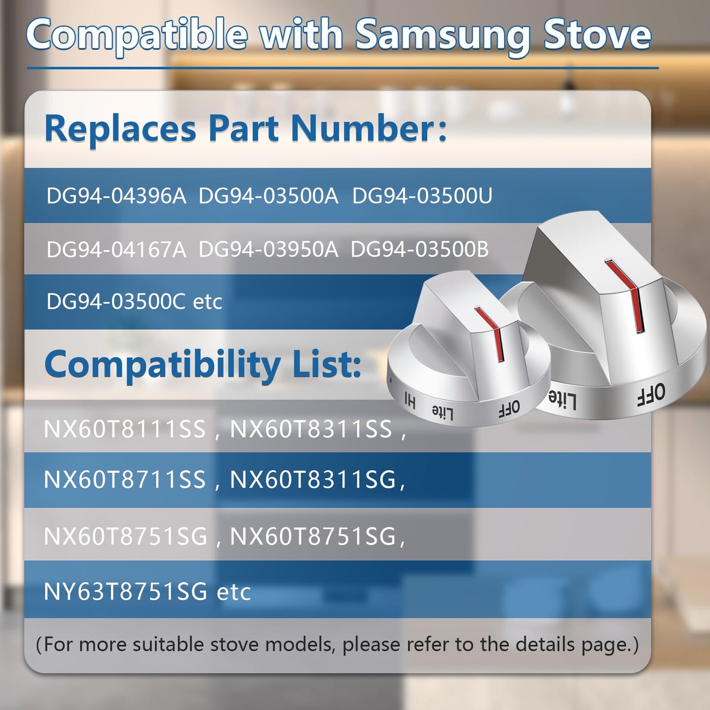 DG94-03500A/Z for Samsung Stove Knob Replacement, Fit DG94-03500U DG94-03500A DG94-04396A Gas Range Knobs Replacement for Samsung, Compatible with NX60T8111SS NX60T8311SS NX60T8711SS Etc, 5 Pack