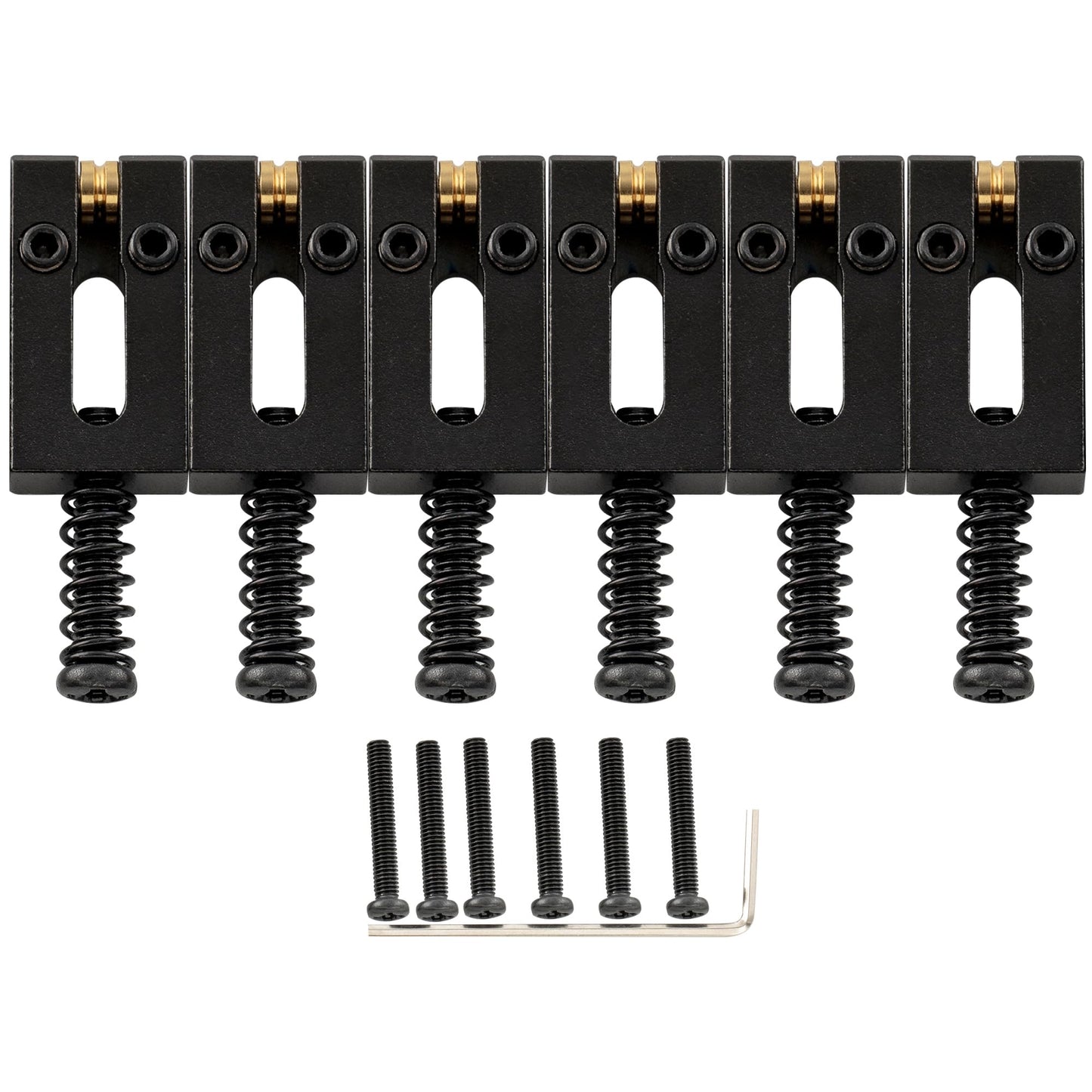 Musiclily Ultra 10.5mm Full Solid Brass Modern Style Roller Saddles for Strat Tele Style Electric Guitar Bridge, Black (Set of 6)
