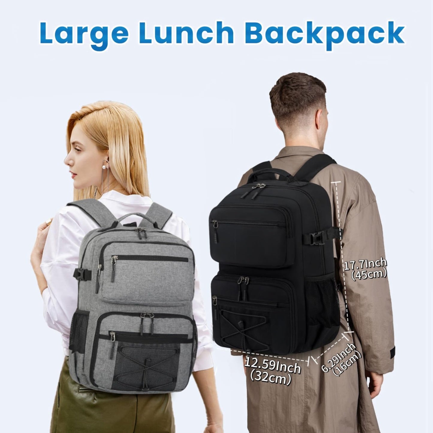 Lunch Backpack 15.6 Inch Laptop Travel Backpack with Insulated Bag Extra Large Backpack for Men Women Waterproof Computer Backpack for Work School College Business, Black